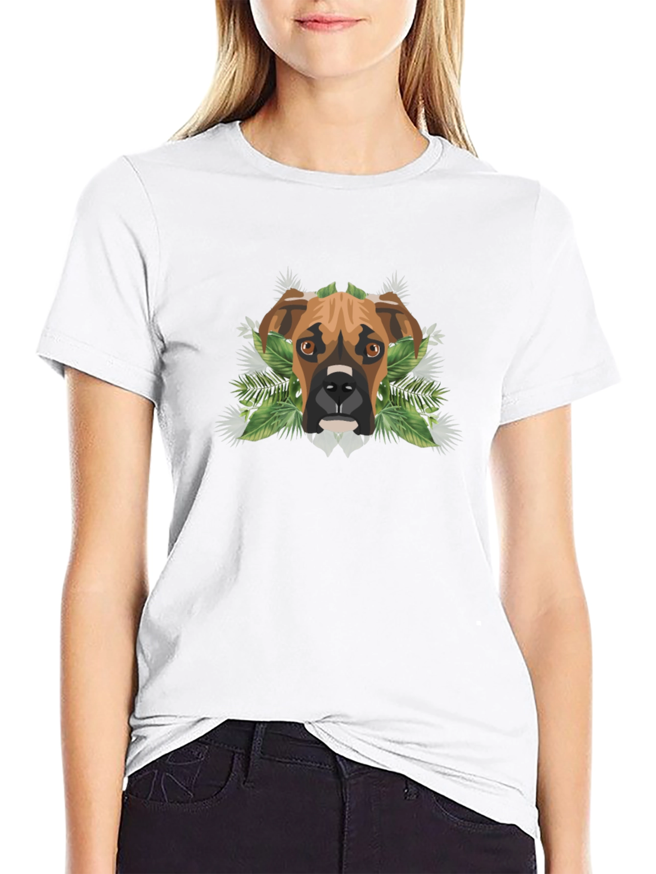 Dog Lover Tee: Boxer Dog Geometric & Foliage Design
