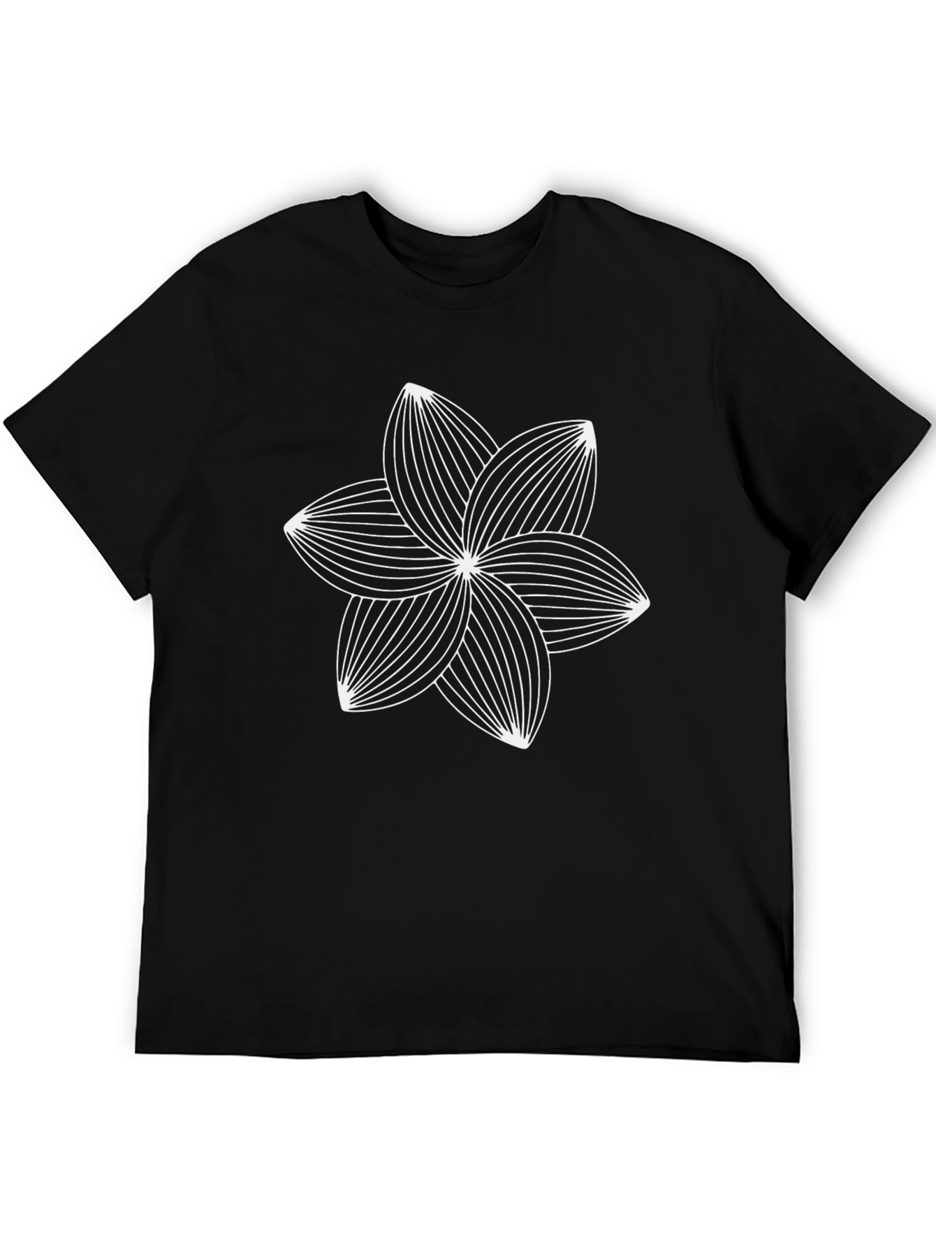Modern Geometric Flower Graphic Tee - Black