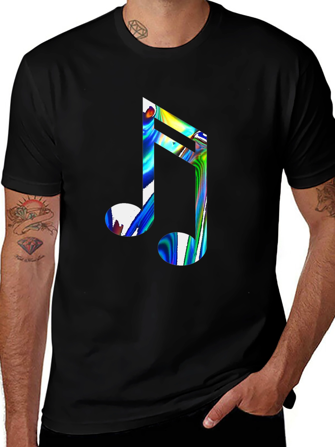 Cool Music Note Graphic Black T-Shirt