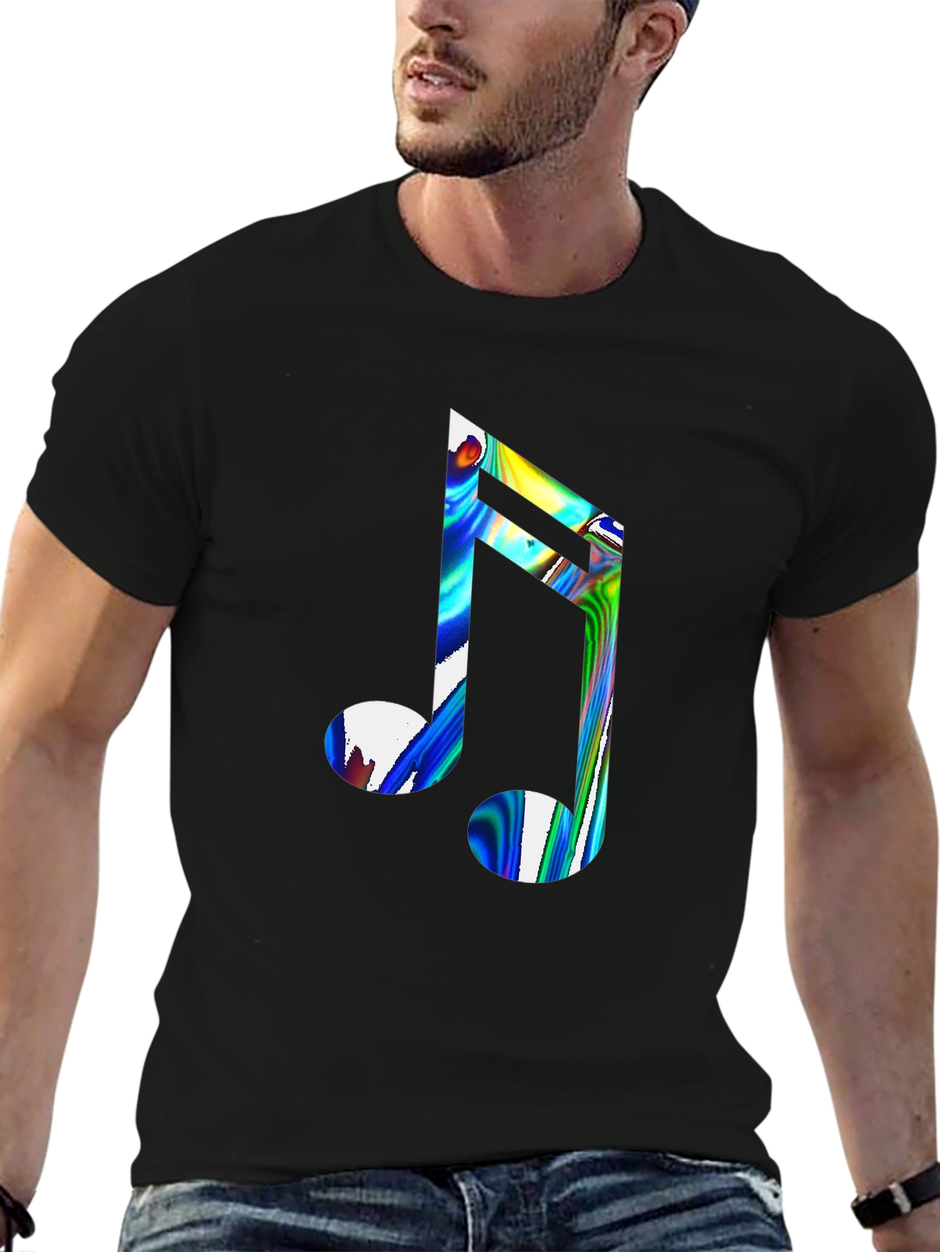 Cool Music Note Graphic Black T-Shirt