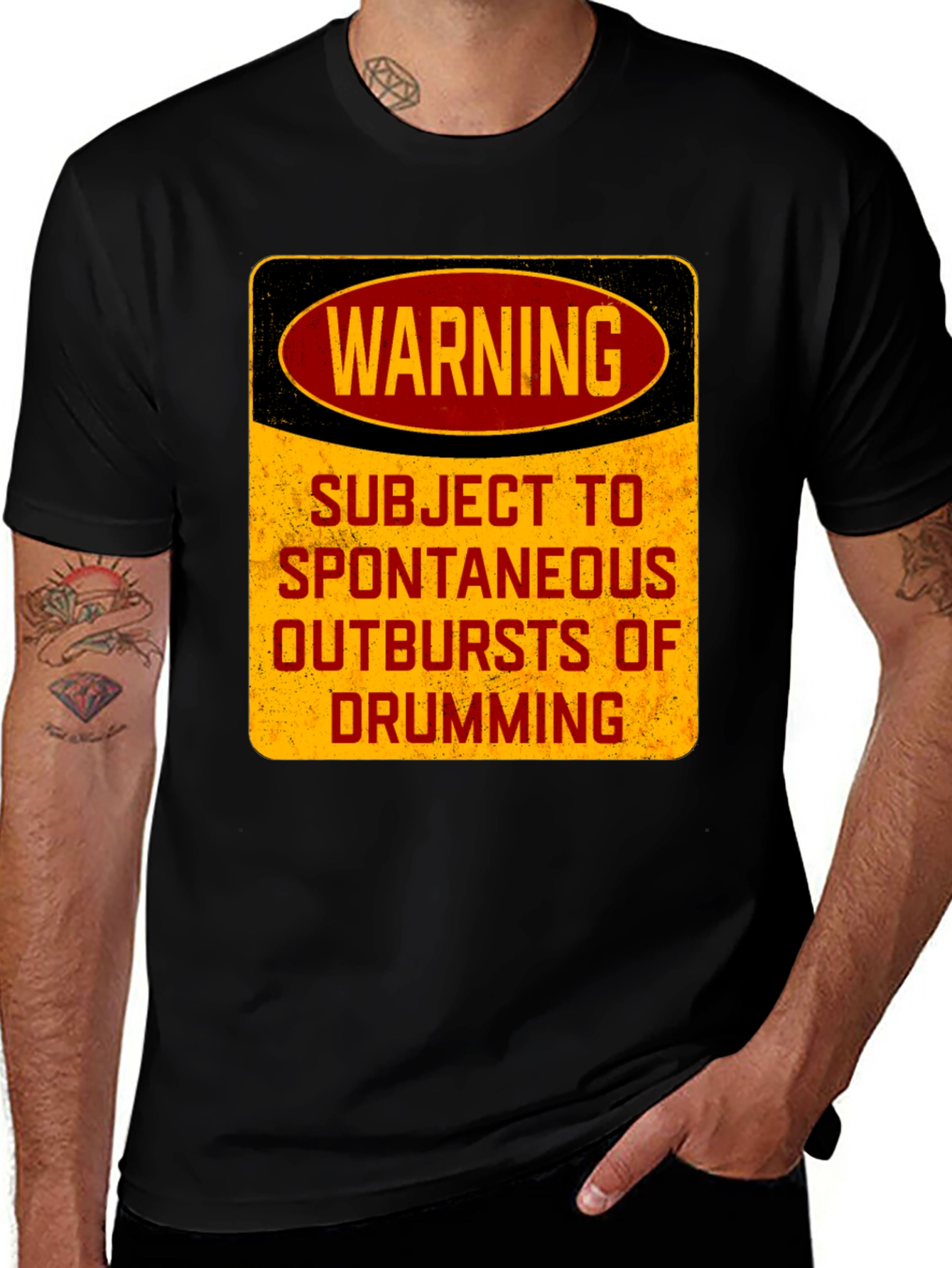 Warning: Subject to Spontaneous Drumming Black T-Shirt