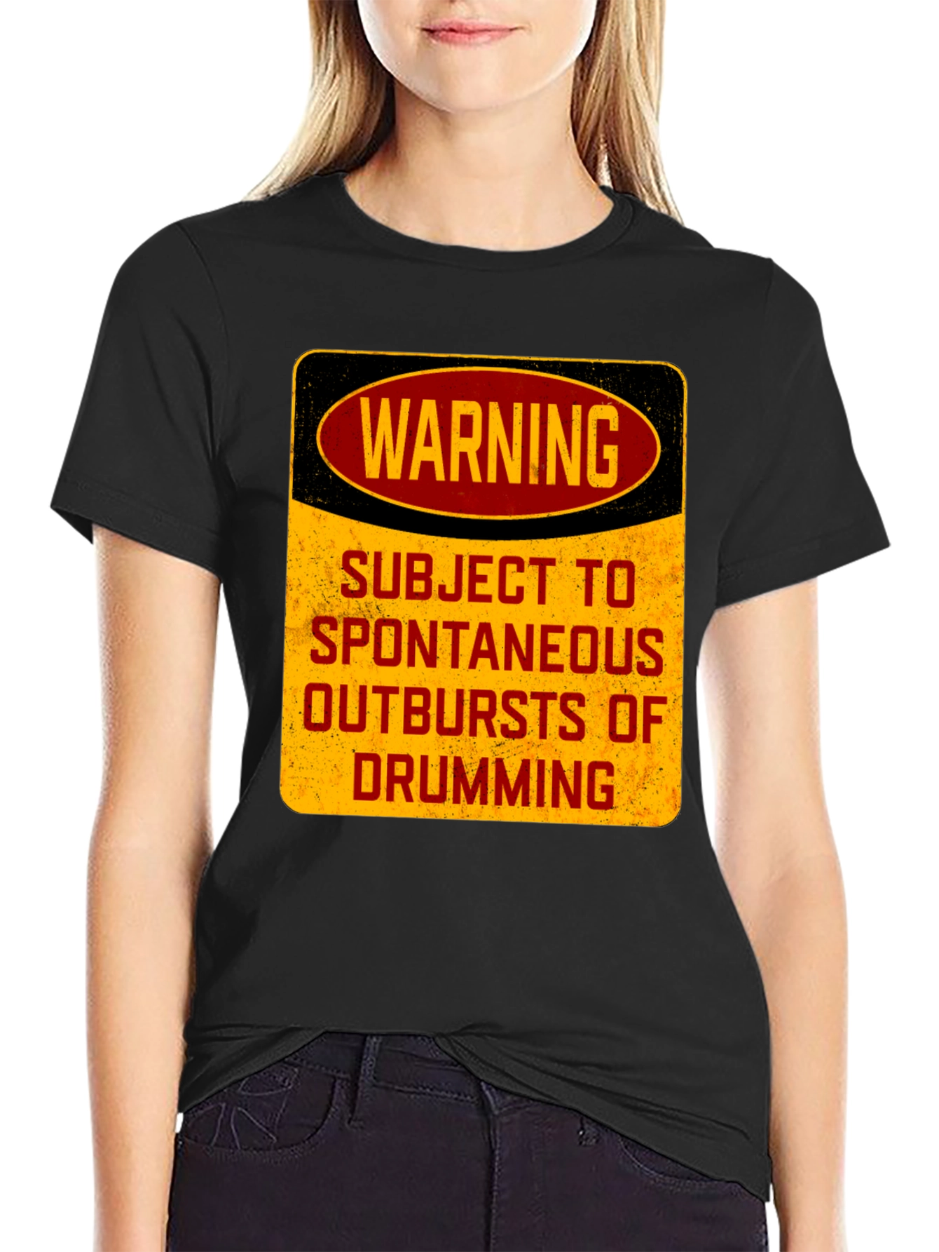 Warning: Subject to Spontaneous Drumming Black T-Shirt