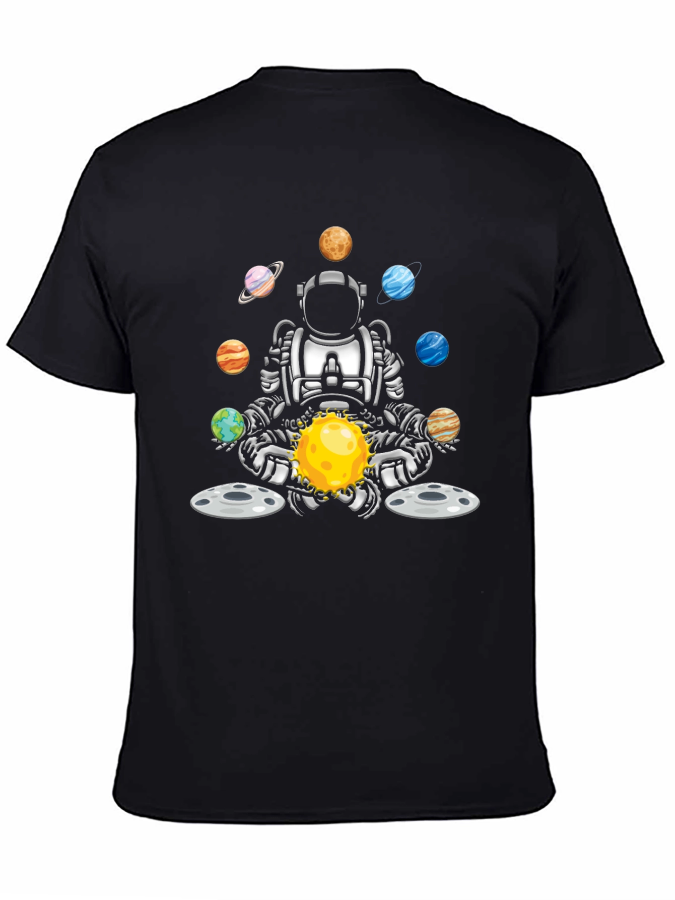 Astronaut Juggling Planets Black T-Shirt