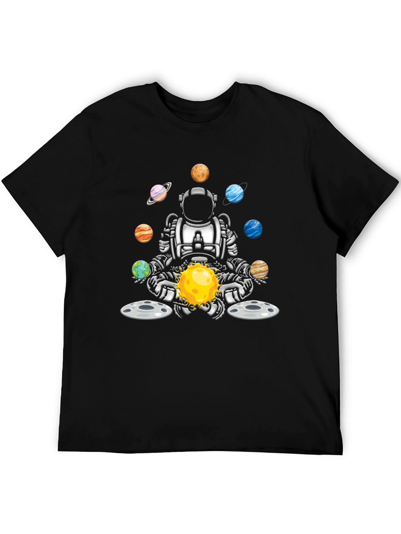 Astronaut Juggling Planets Black T-Shirt