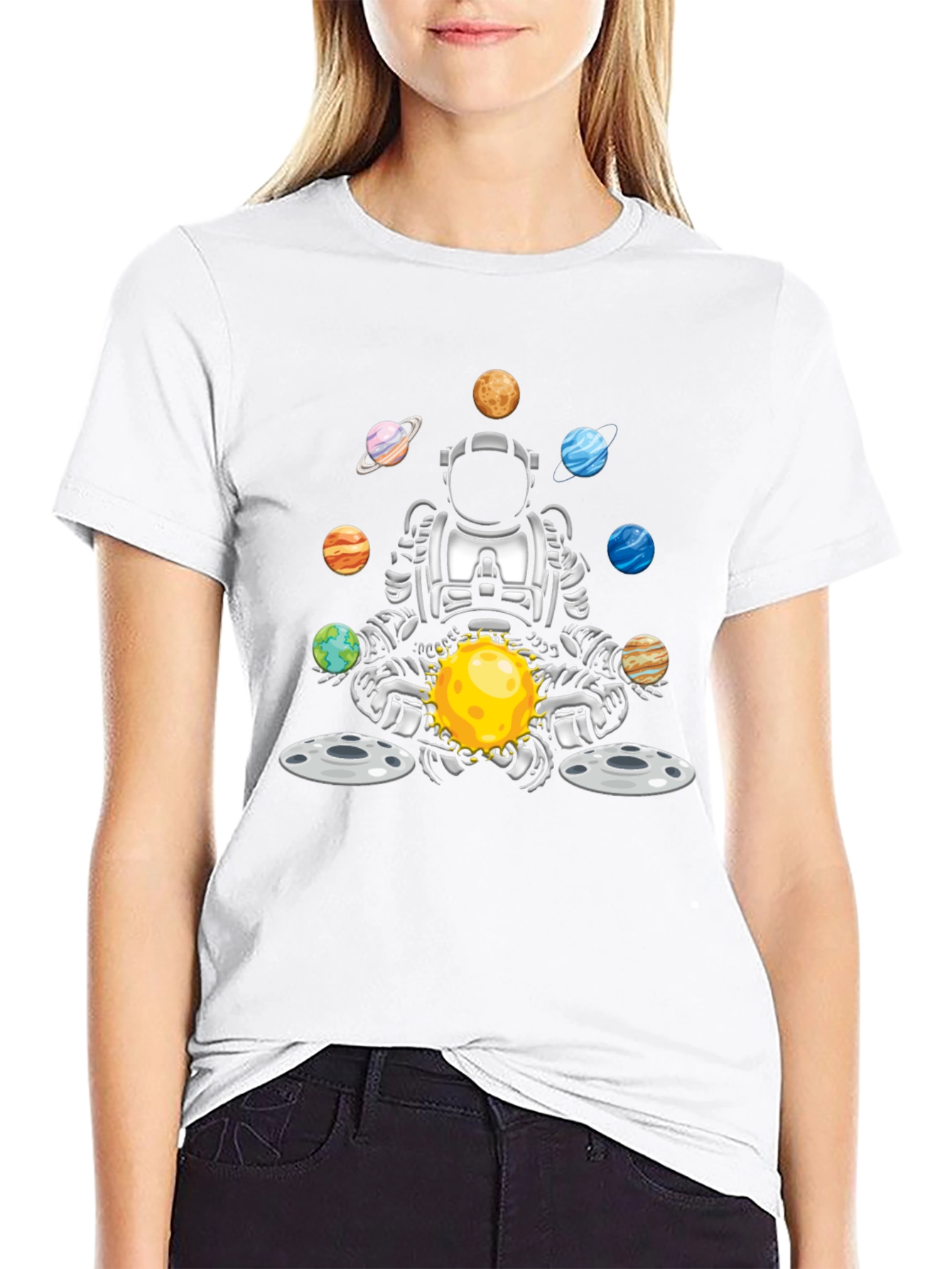 Astronaut Juggling Planets Black T-Shirt