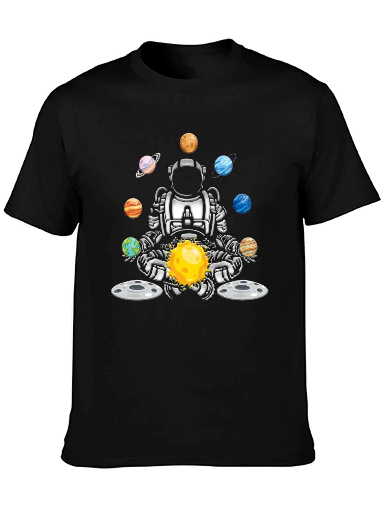 Astronaut Juggling Planets Black T-Shirt