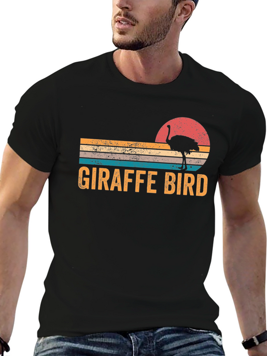 Giraffe Bird Retro Sunset T-Shirt