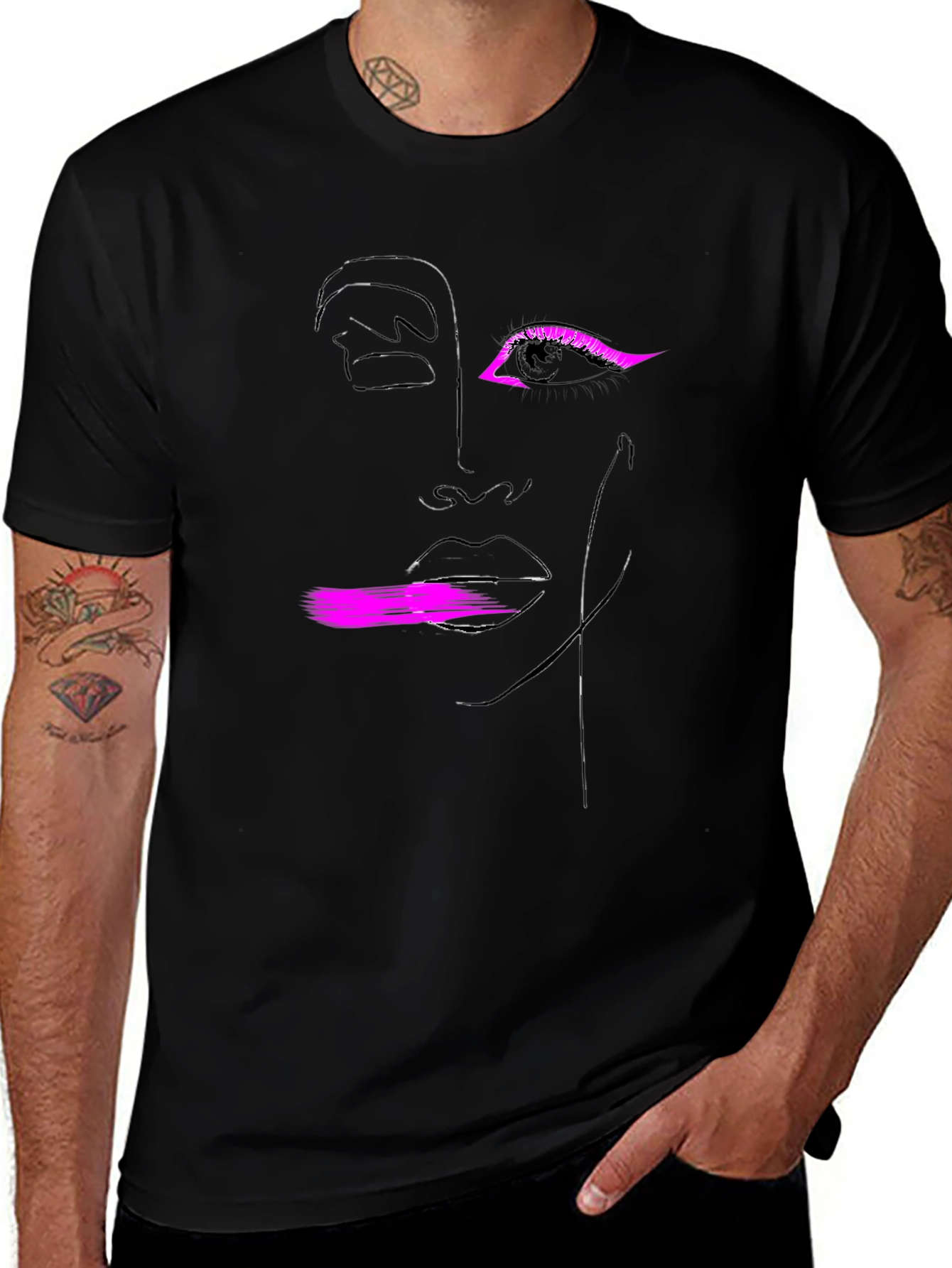 Abstract Face Graphic Tee - Black