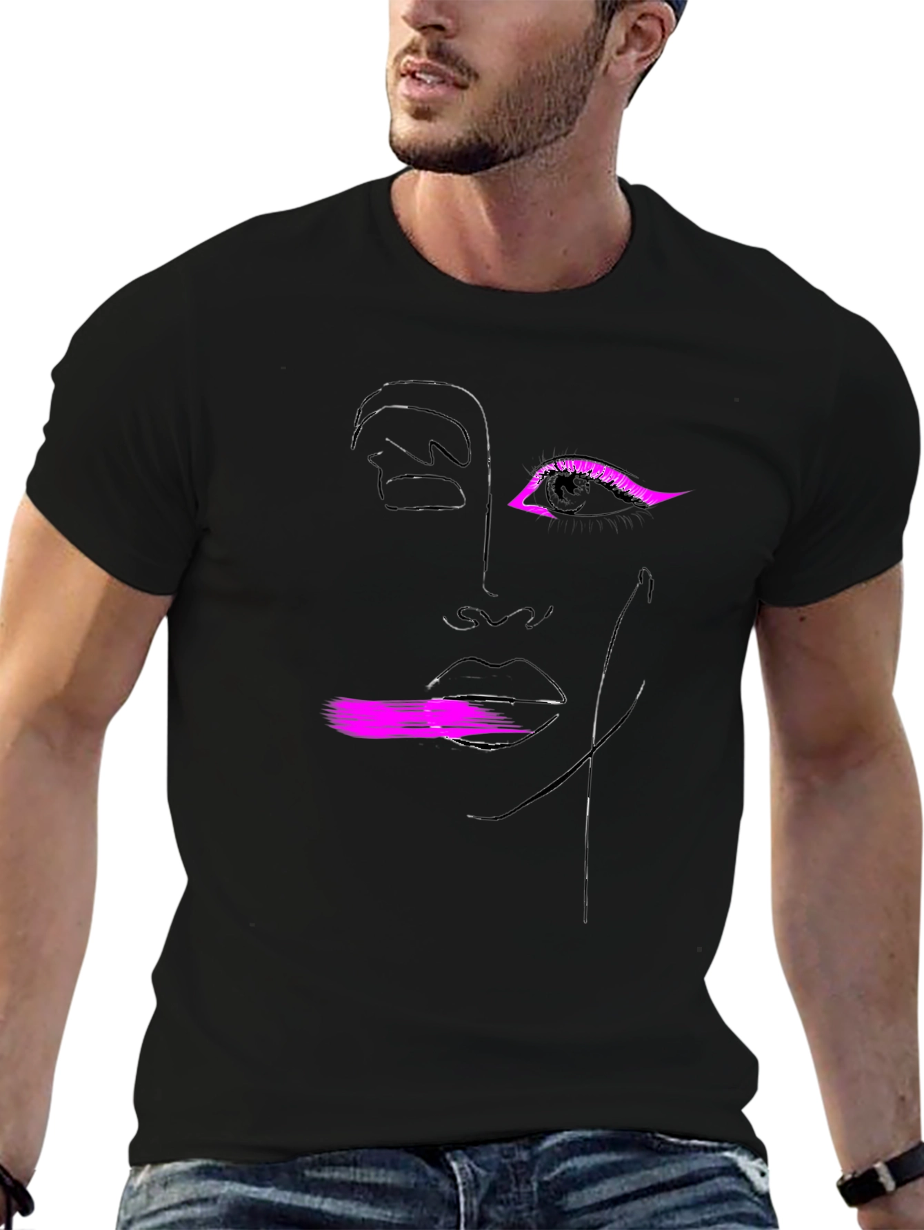 Abstract Face Graphic Tee - Black