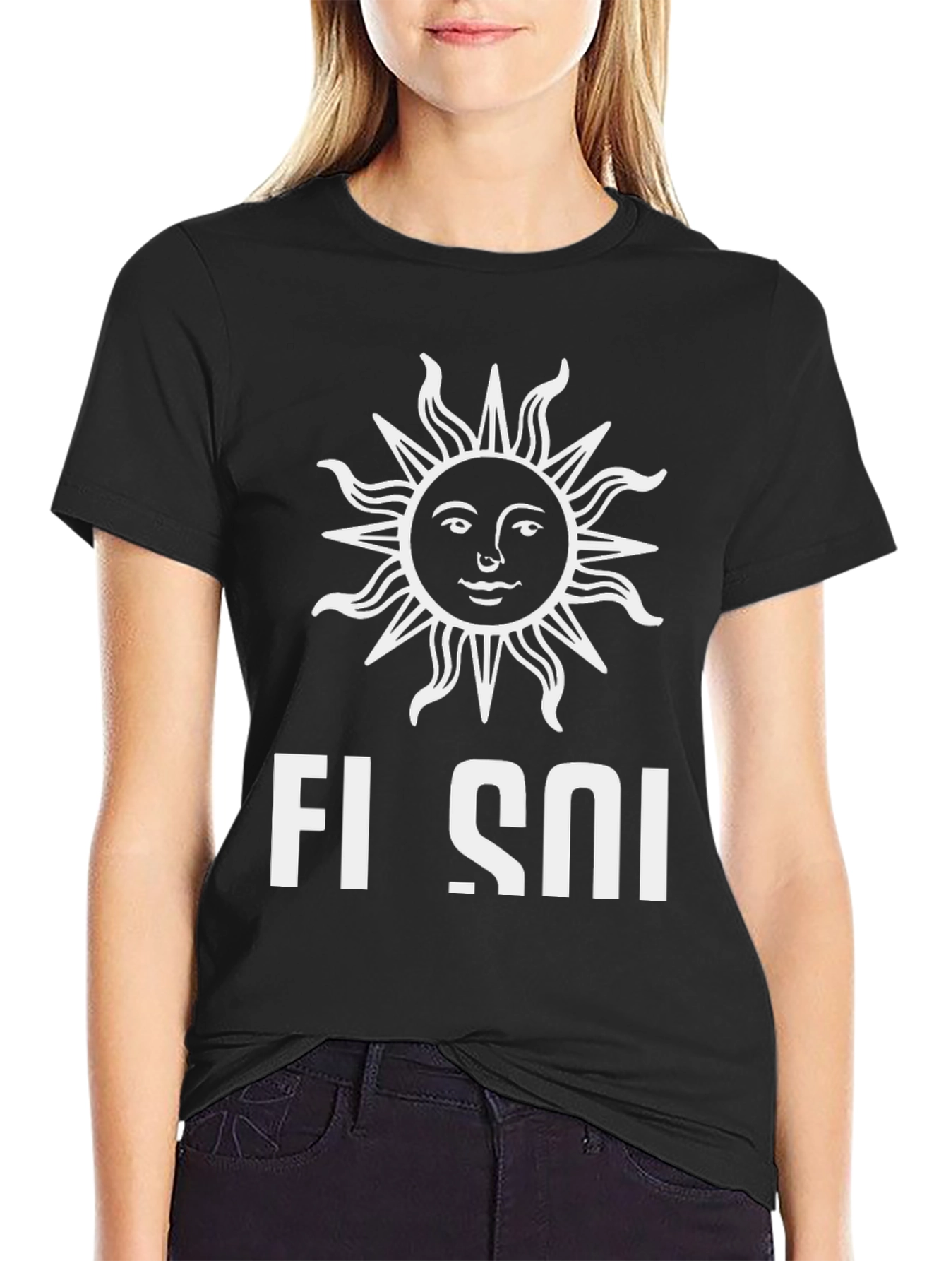 Stylish Black T-Shirt with Sun Graphic Design