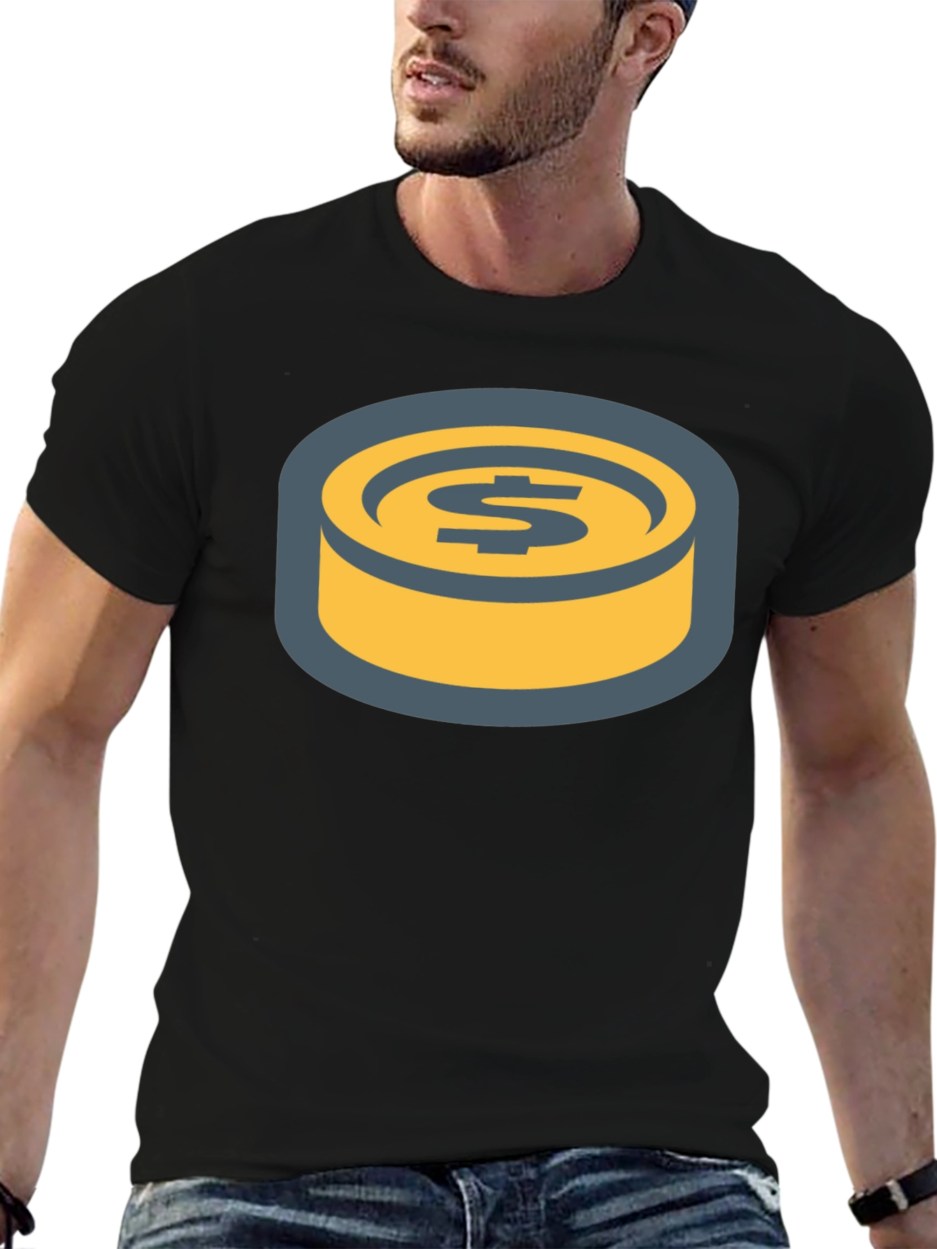 Dollar Coin Graphic Tee - Black Cotton T-Shirt
