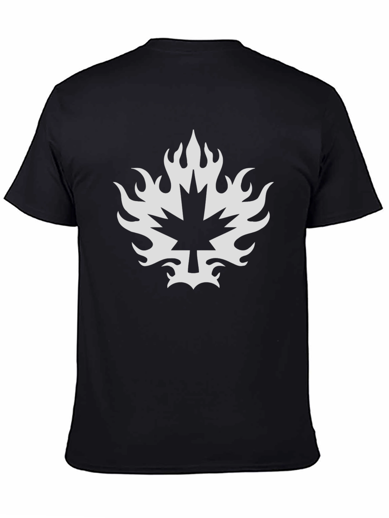 Maple Leaf Flame Graphic Tee - Black Cotton T-Shirt