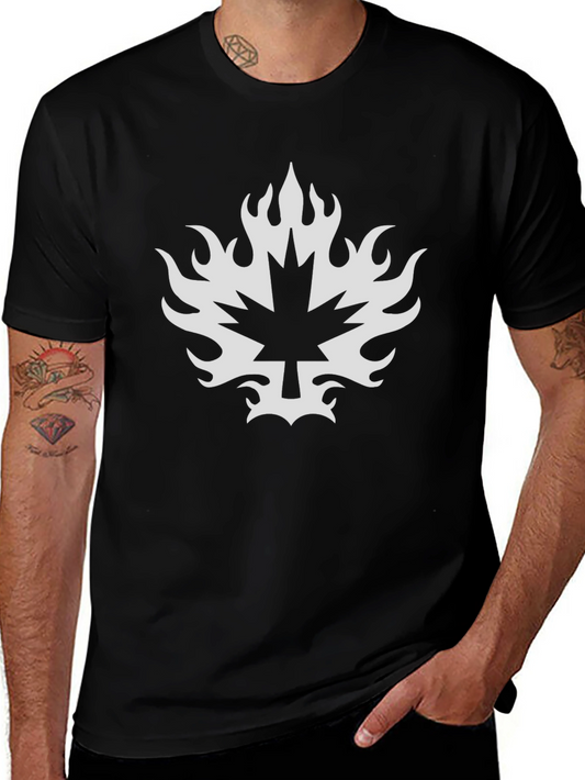 Maple Leaf Flame Graphic Tee - Black Cotton T-Shirt