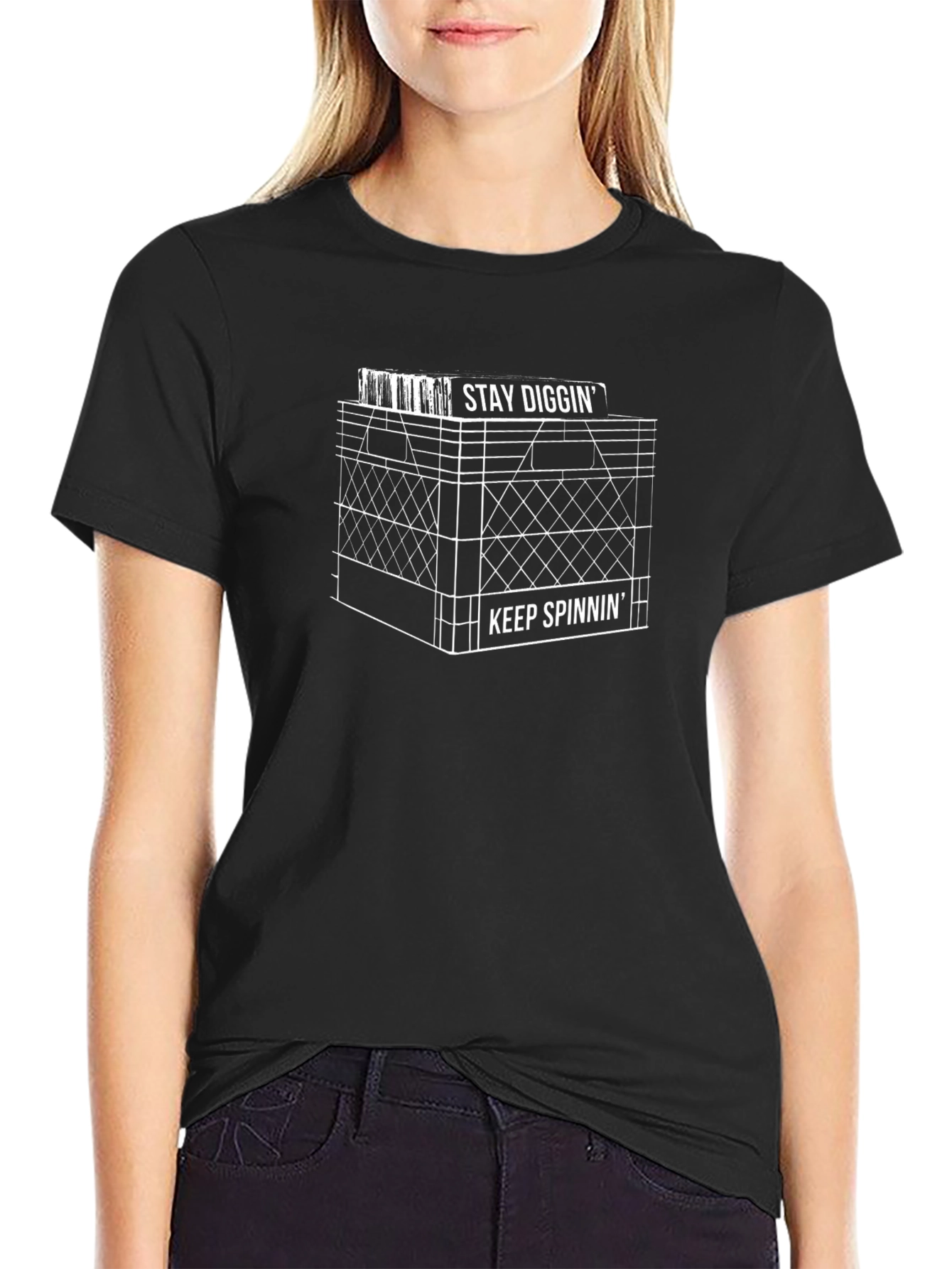 Stay Diggin Keep Spinnin Black Graphic Tee