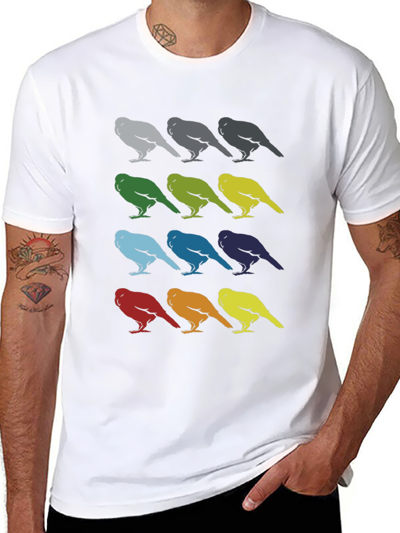 Bird Pattern Graphic Tee - Mens Black T-Shirt