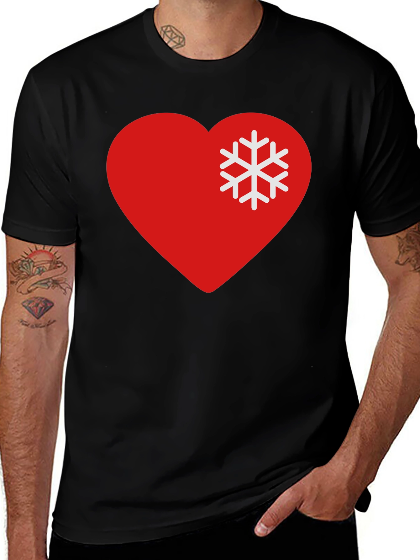 Heart Snowflake Graphic Tee - Black Casual T-Shirt