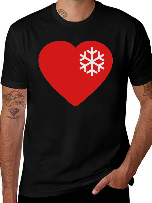 Heart Snowflake Graphic Tee - Black Casual T-Shirt