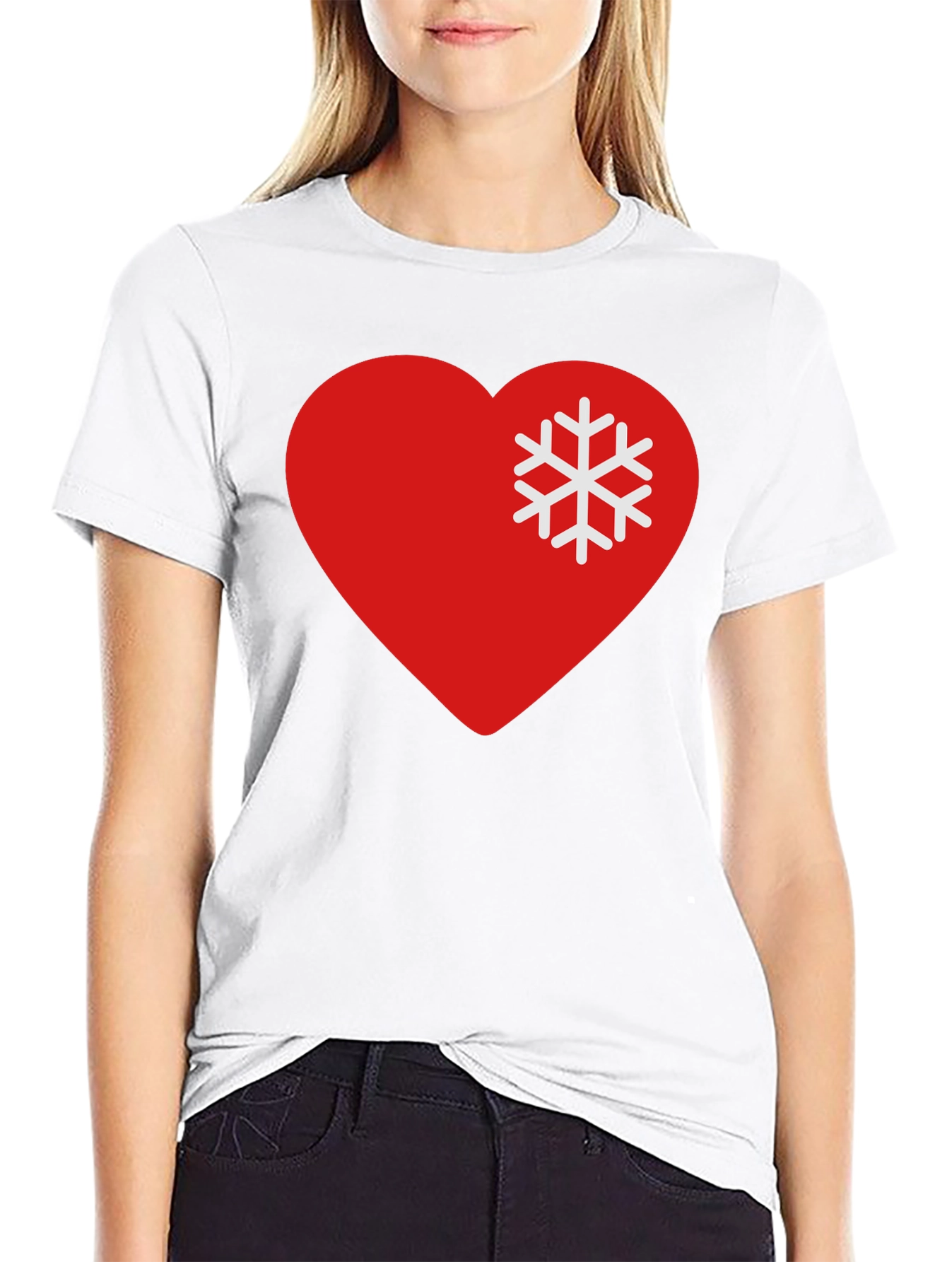 Heart Snowflake Graphic Tee - Black Casual T-Shirt