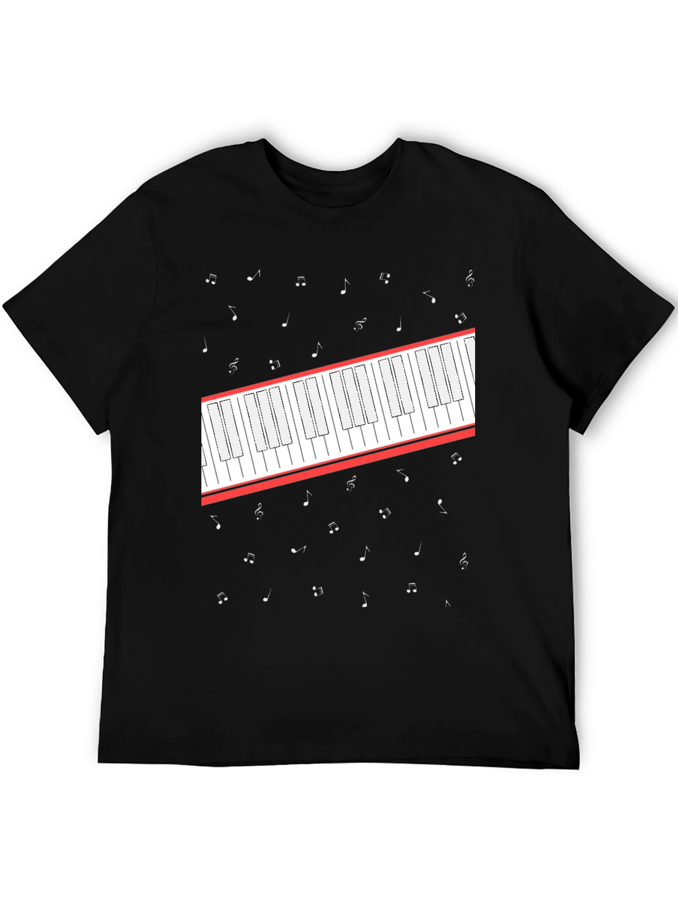 Piano Keys and Music Notes Graphic Tee - Black