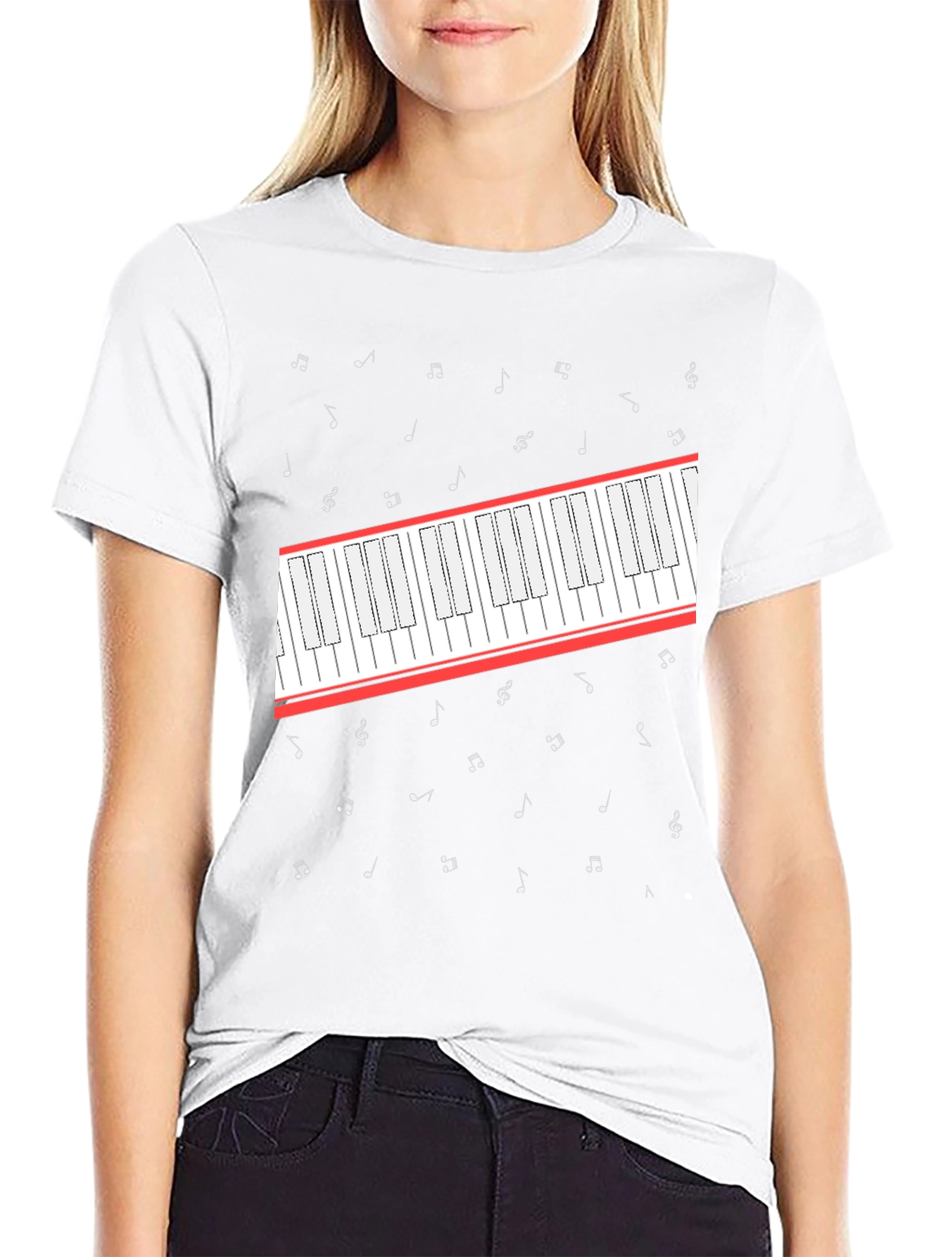 Piano Keys and Music Notes Graphic Tee - Black