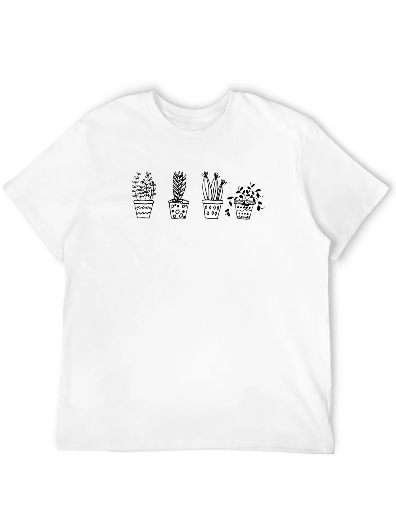 Potted Plants Graphic Tee - Black Casual T-Shirt