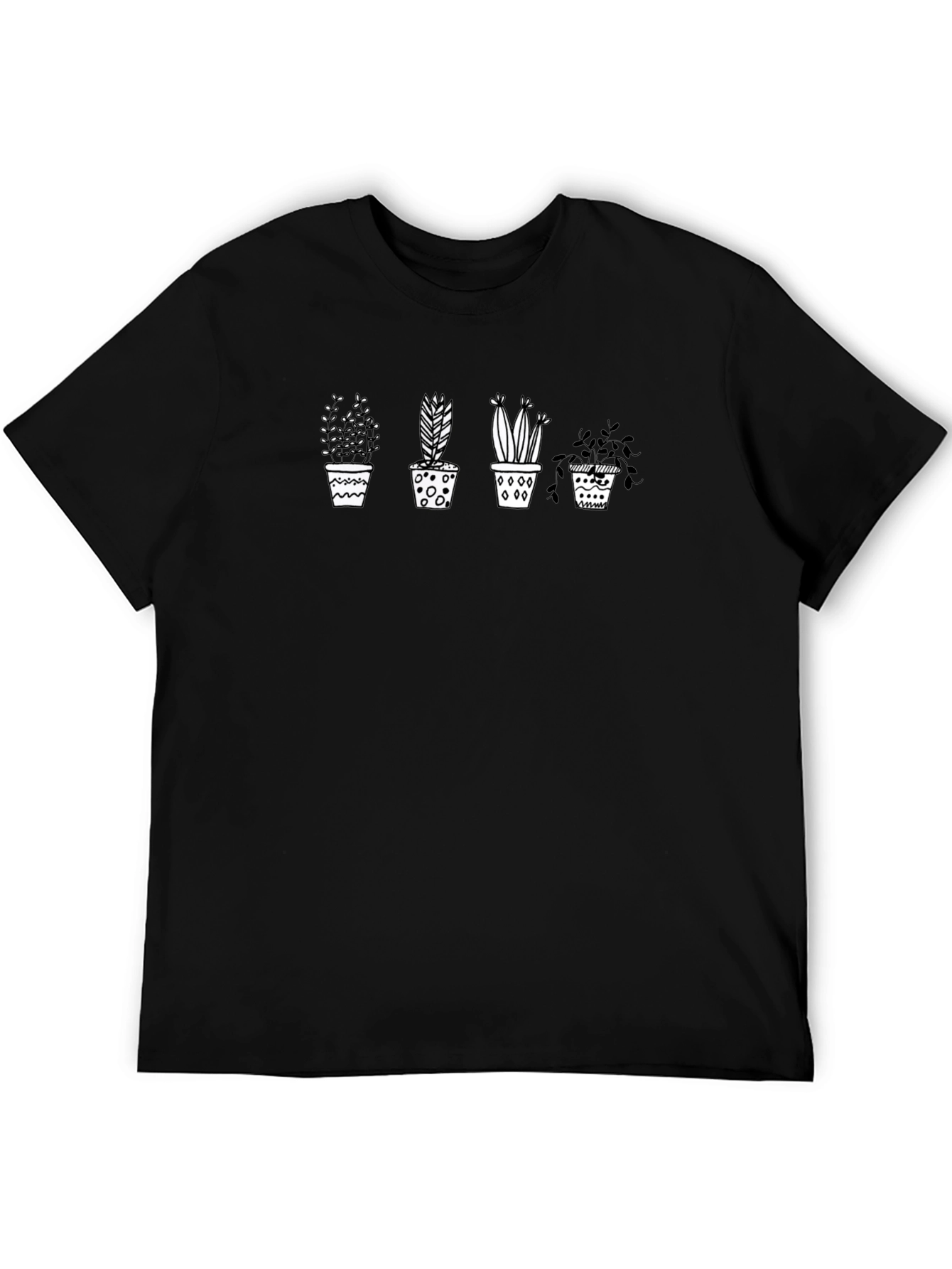 Potted Plants Graphic Tee - Black Casual T-Shirt