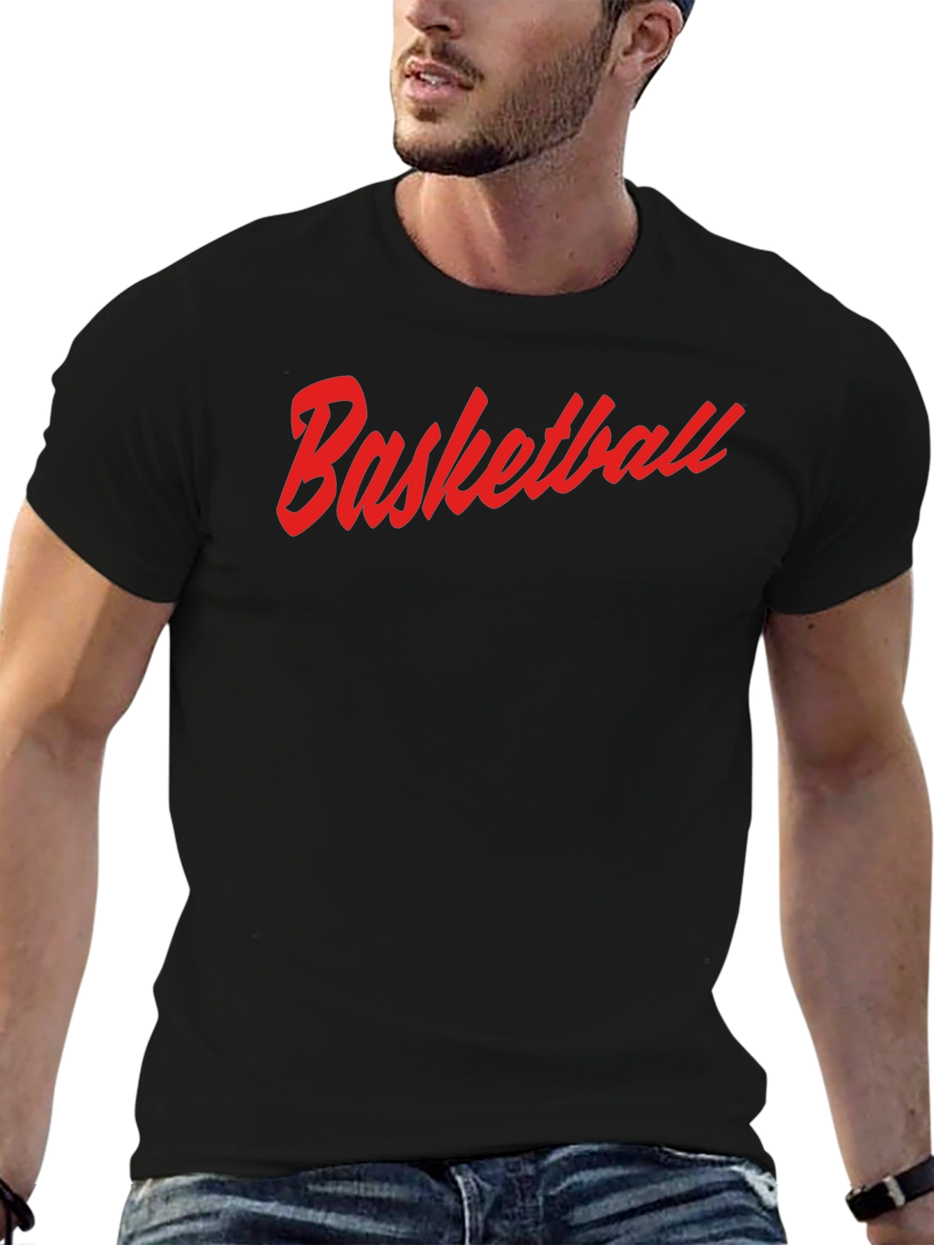 Basketball Graphic Tee - Red Print on Black