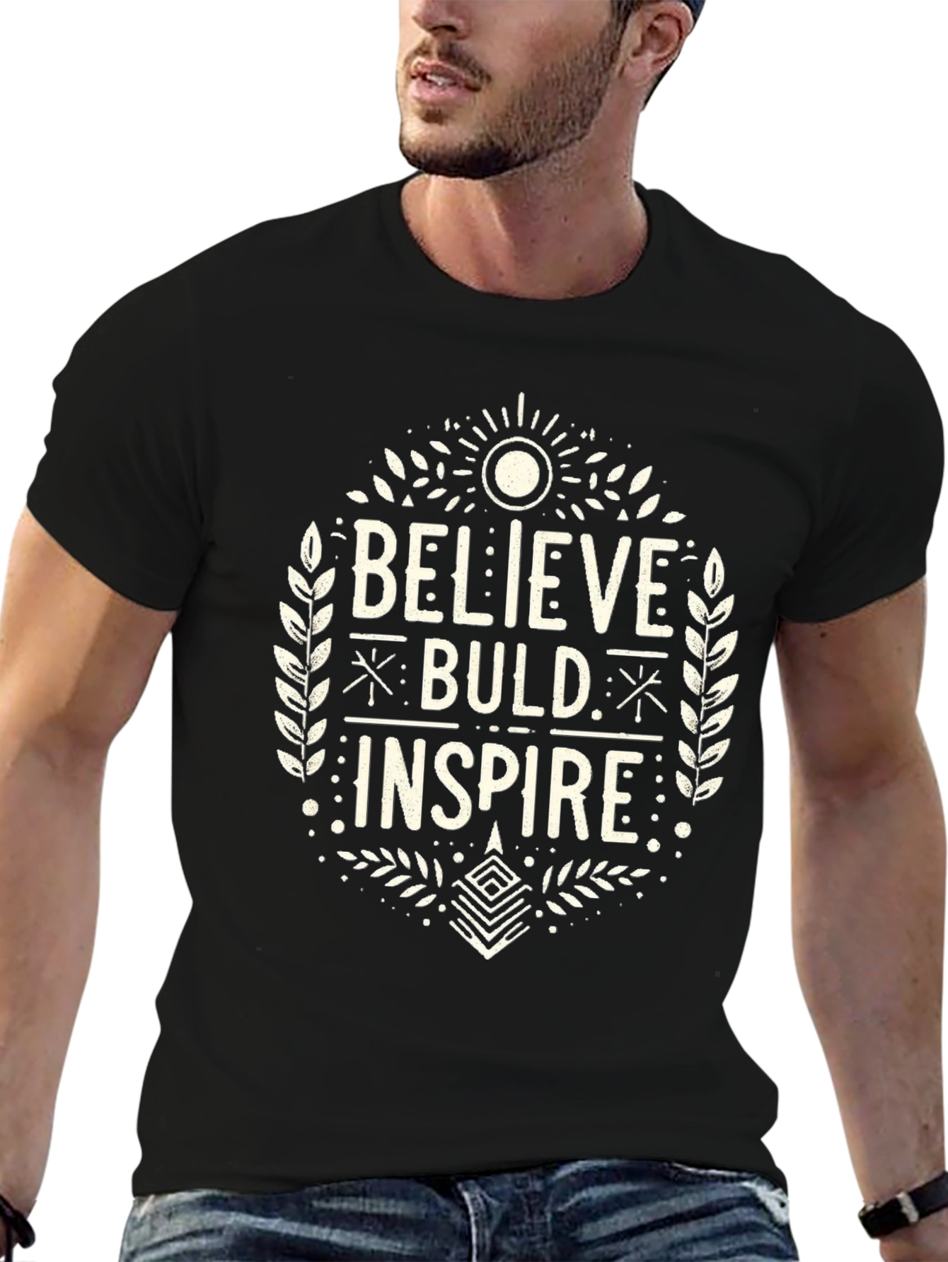 Believe Build Inspire Graphic Tee - Black Cotton T-Shirt