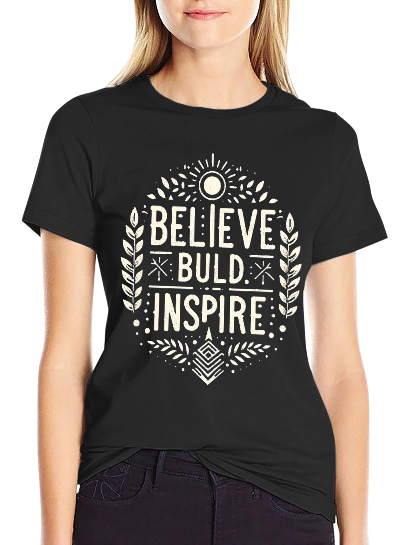 Believe Build Inspire Graphic Tee - Black Cotton T-Shirt