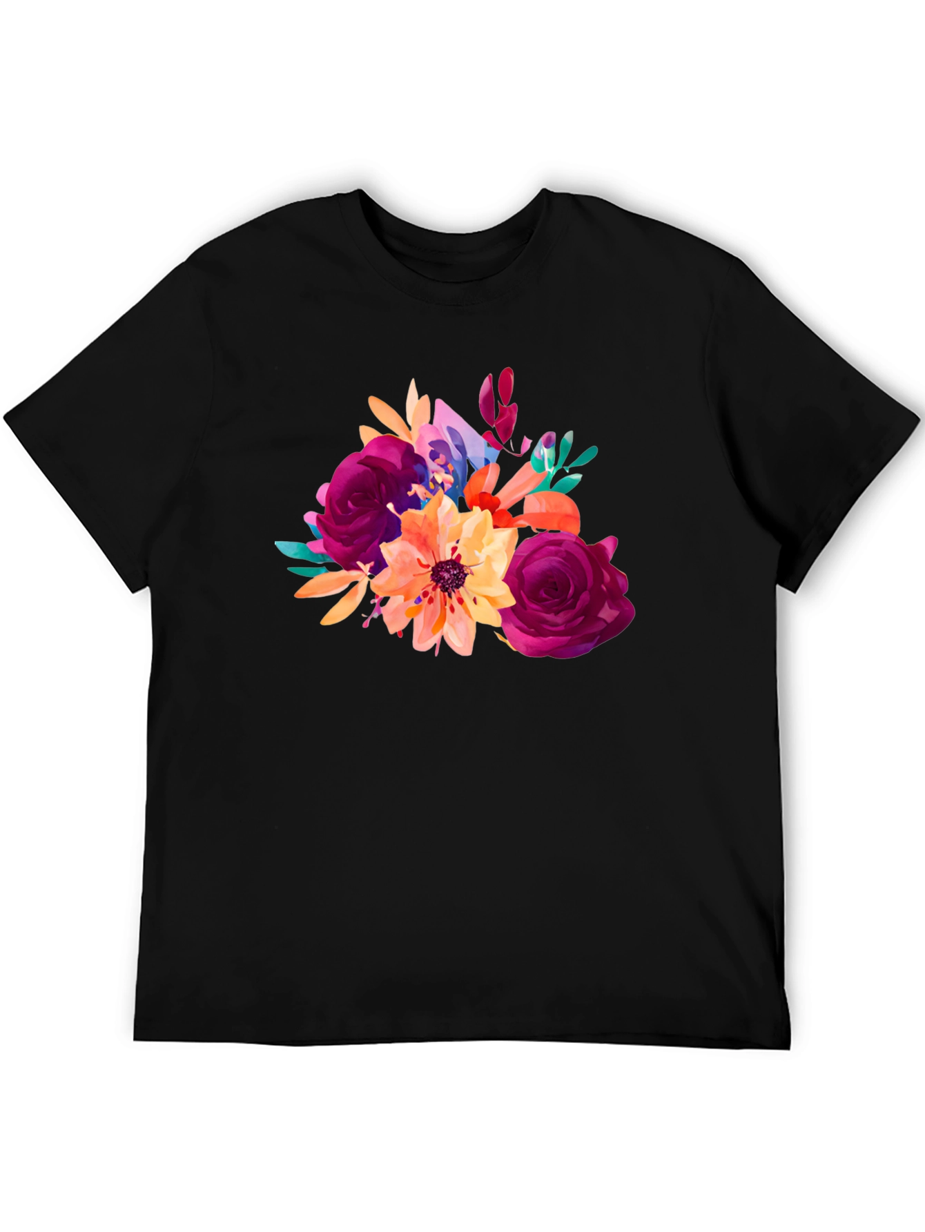 Floral Bouquet Graphic T-Shirt - Stylish Black Tee