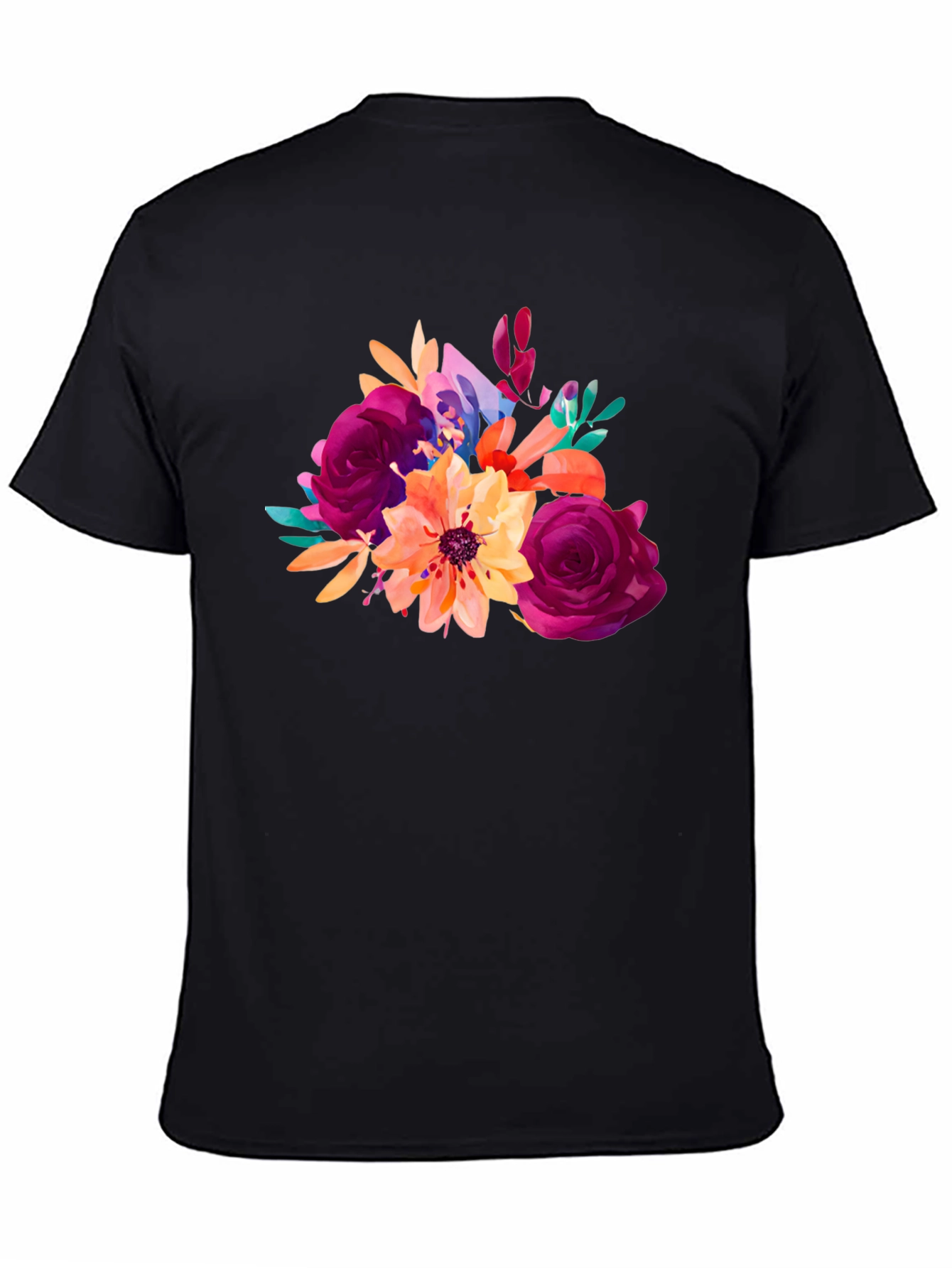 Floral Bouquet Graphic T-Shirt - Stylish Black Tee