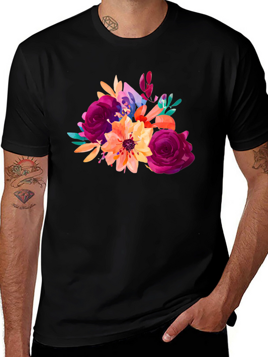 Floral Bouquet Graphic T-Shirt - Stylish Black Tee