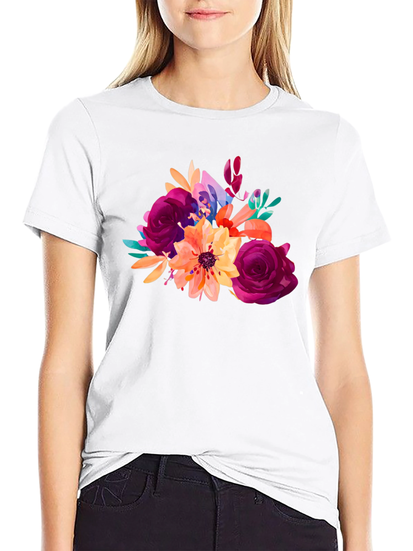 Floral Bouquet Graphic T-Shirt - Stylish Black Tee
