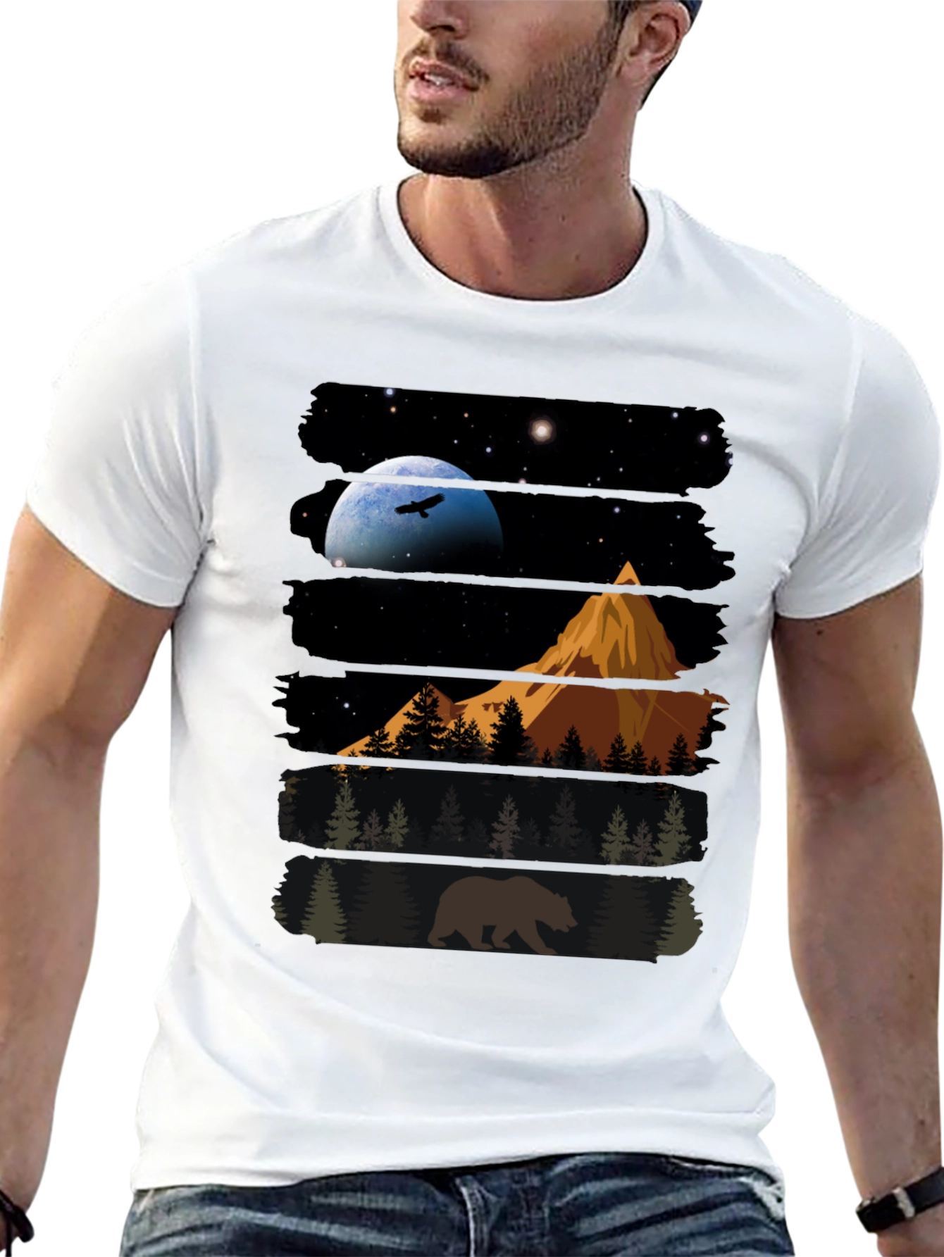 Nature Bear Graphic T-Shirt - Black