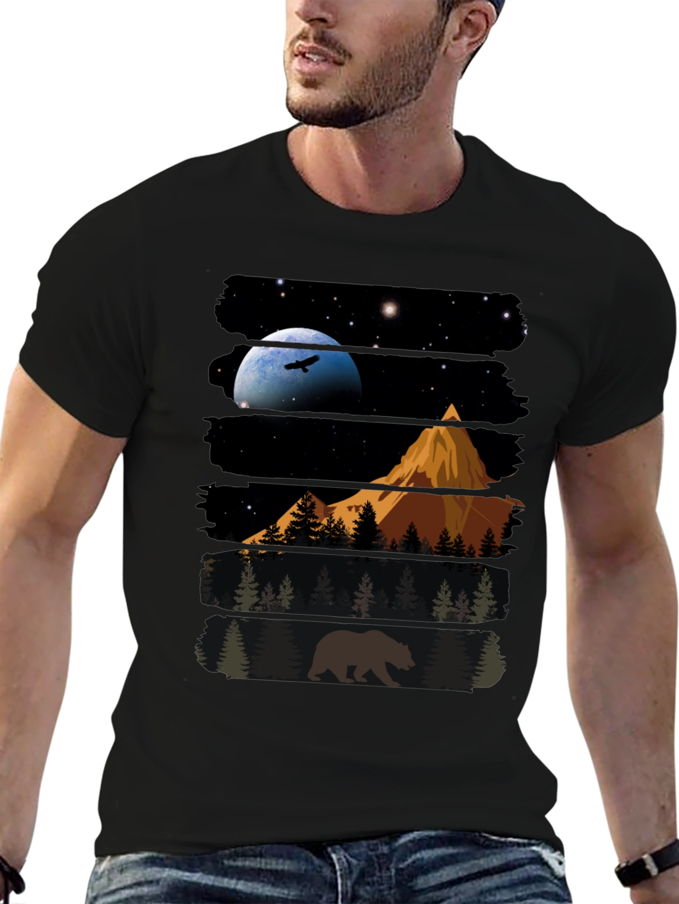 Nature Bear Graphic T-Shirt - Black