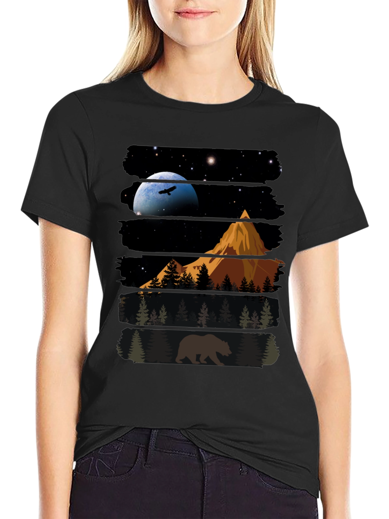 Nature Bear Graphic T-Shirt - Black