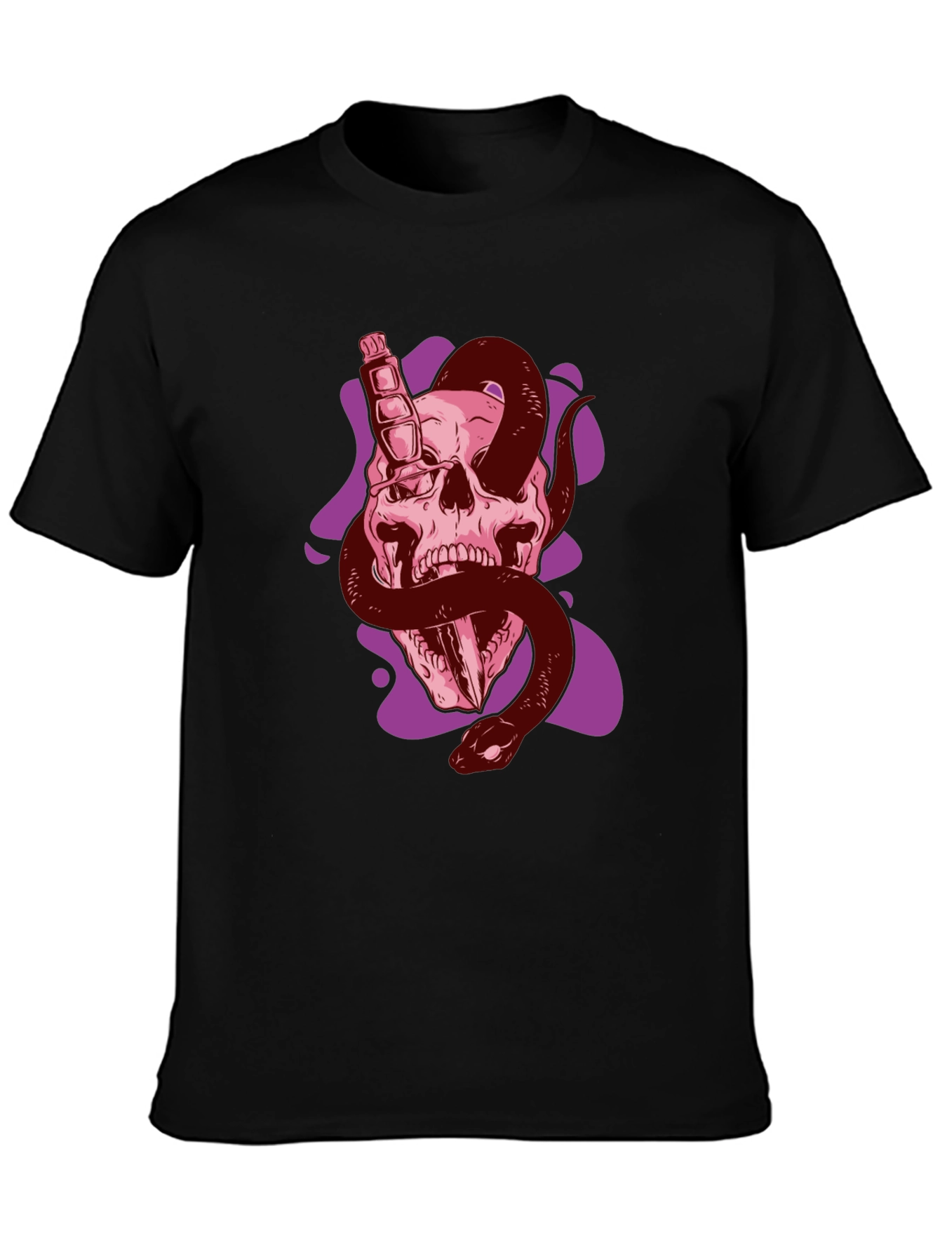 Skull Snake Graphic Tee - Edgy Black T-Shirt