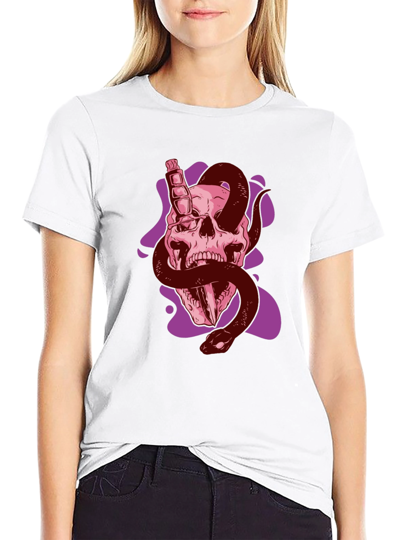 Skull Snake Graphic Tee - Edgy Black T-Shirt