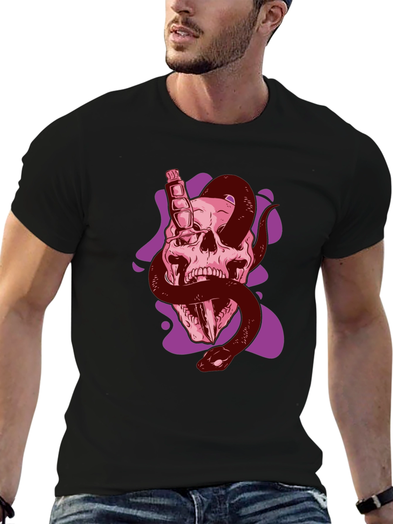 Skull Snake Graphic Tee - Edgy Black T-Shirt