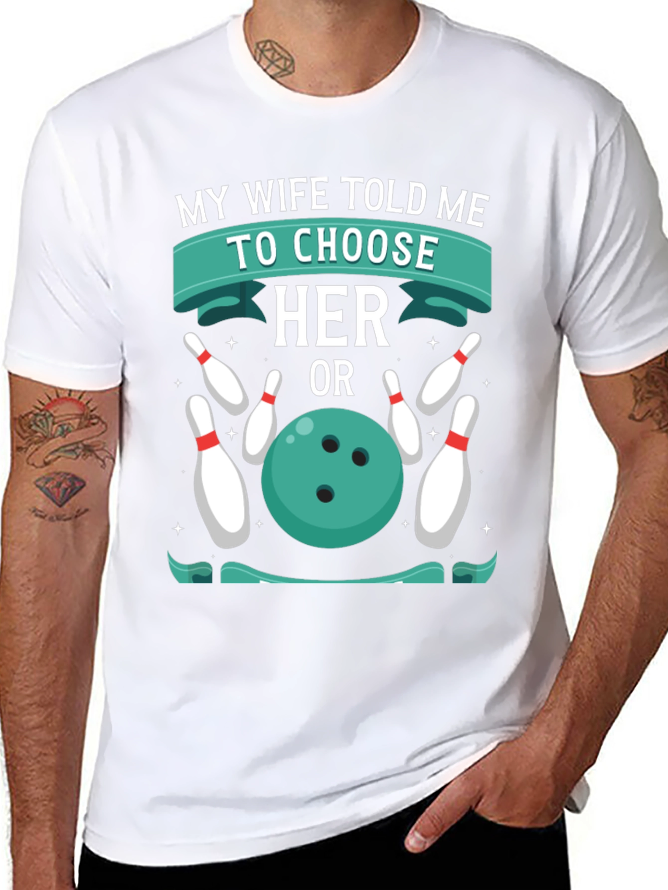 Humorous Bowling T-Shirt: Choose Her or Bowling!