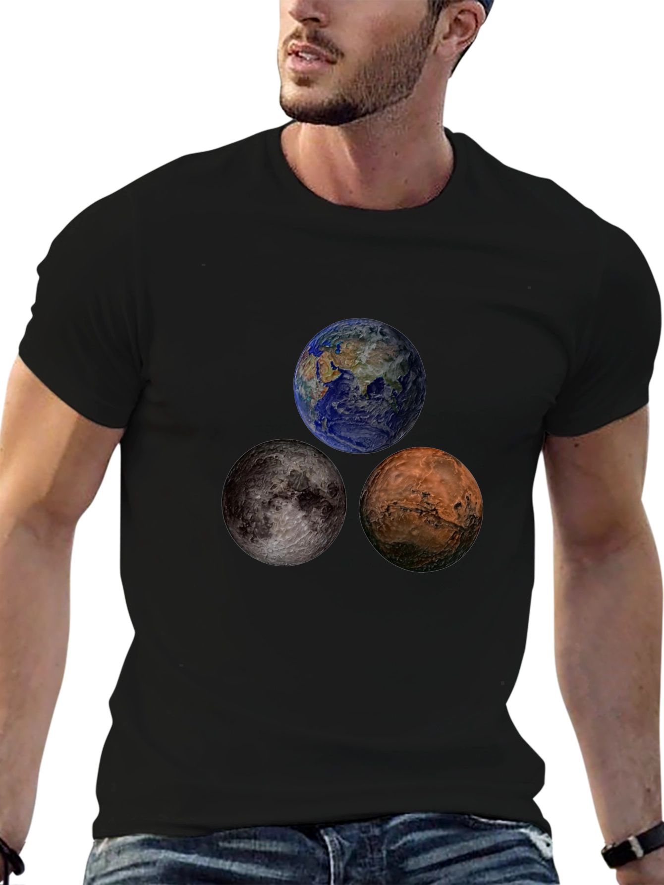 Planetary T-Shirt: Earth Moon Mars Design