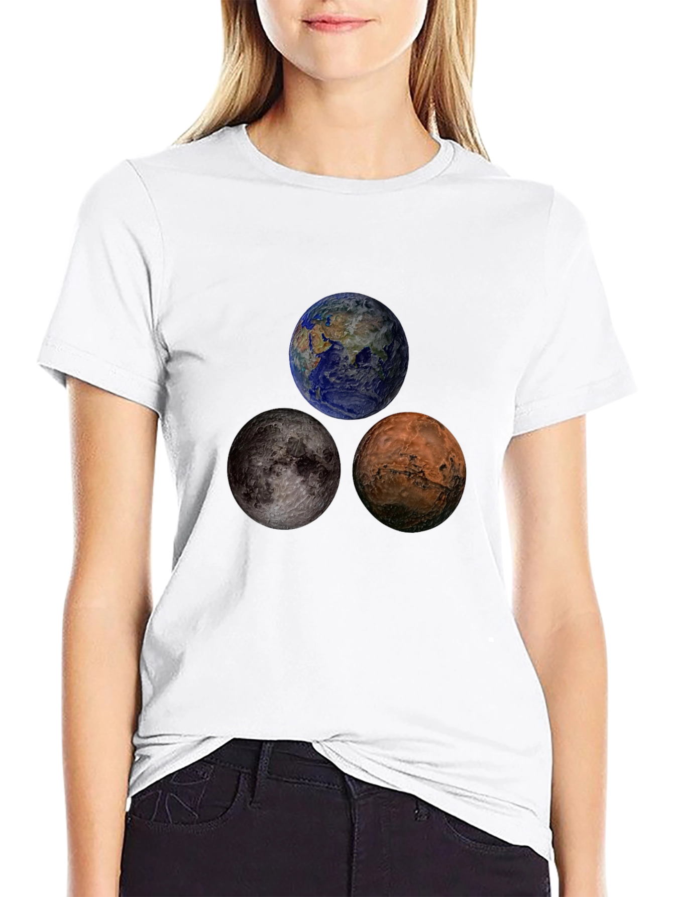 Planetary T-Shirt: Earth Moon Mars Design