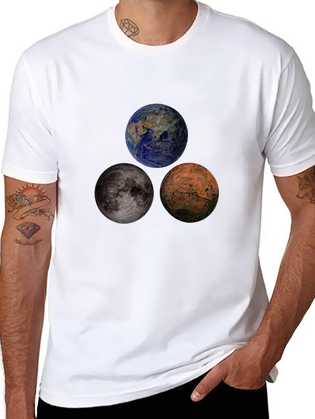 Planetary T-Shirt: Earth Moon Mars Design