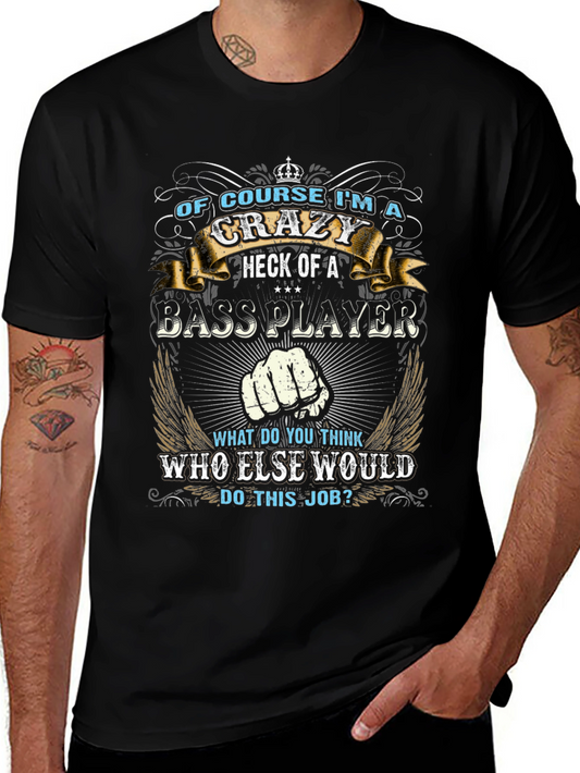 Crazy Bass Player Graphic T-Shirt - Black