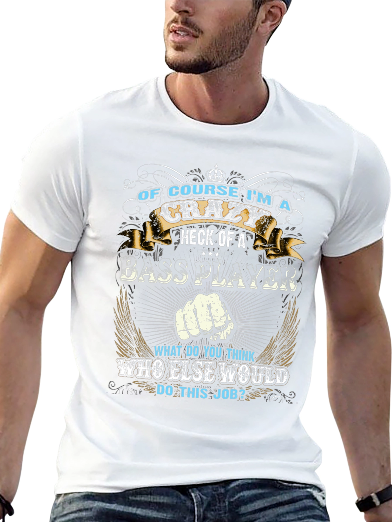 Crazy Bass Player Graphic T-Shirt - Black