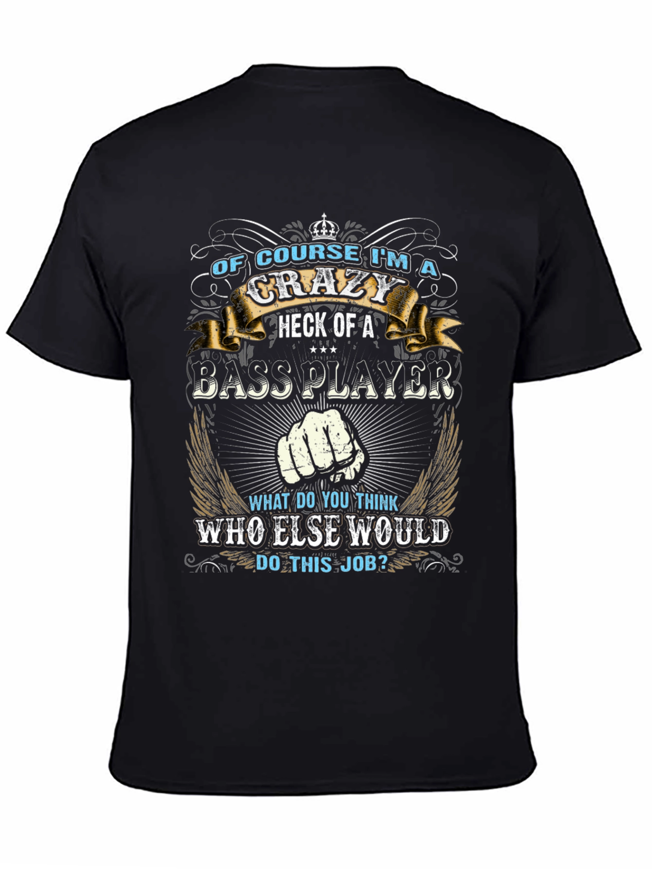 Crazy Bass Player Graphic T-Shirt - Black