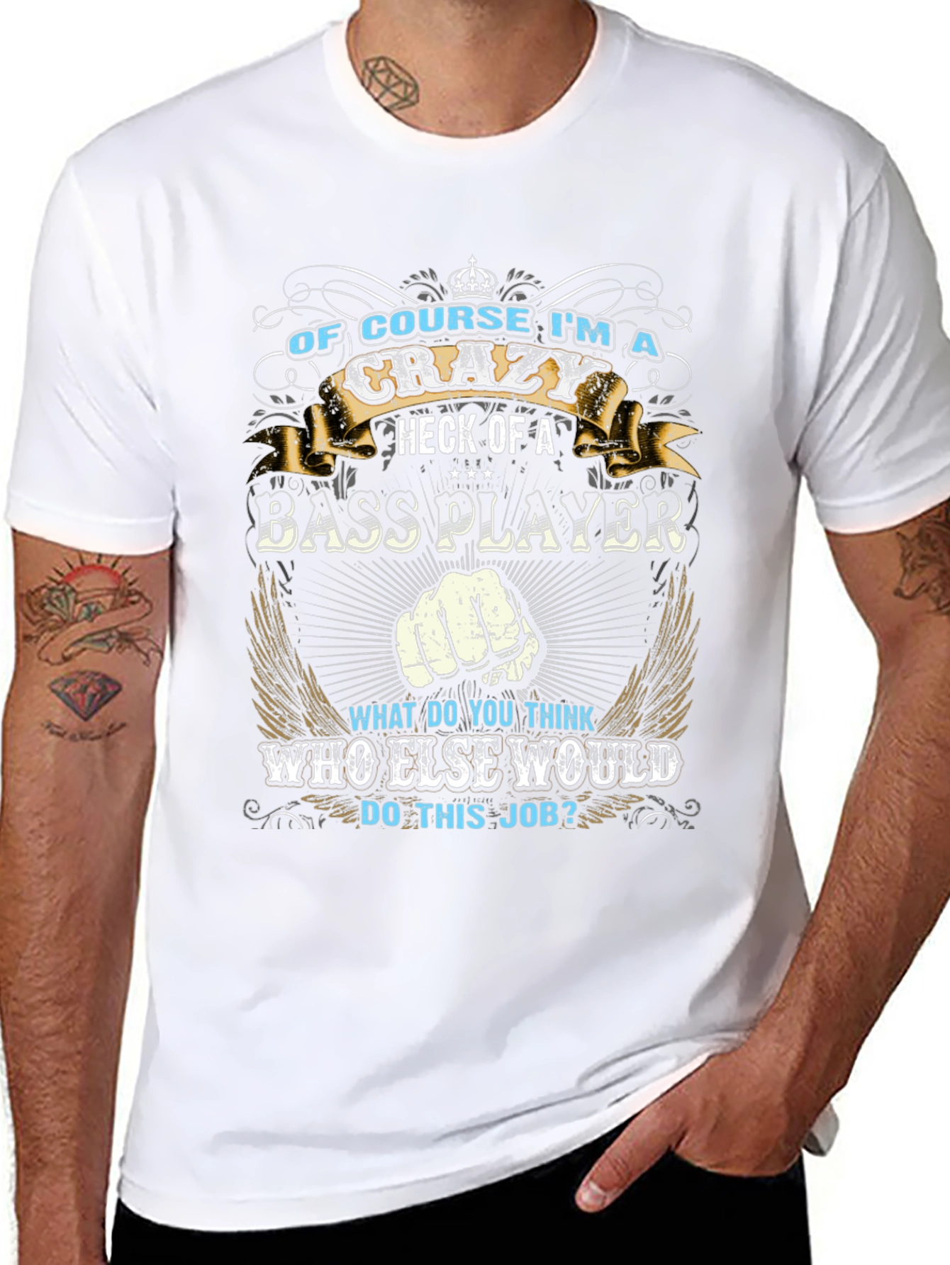 Crazy Bass Player Graphic T-Shirt - Black