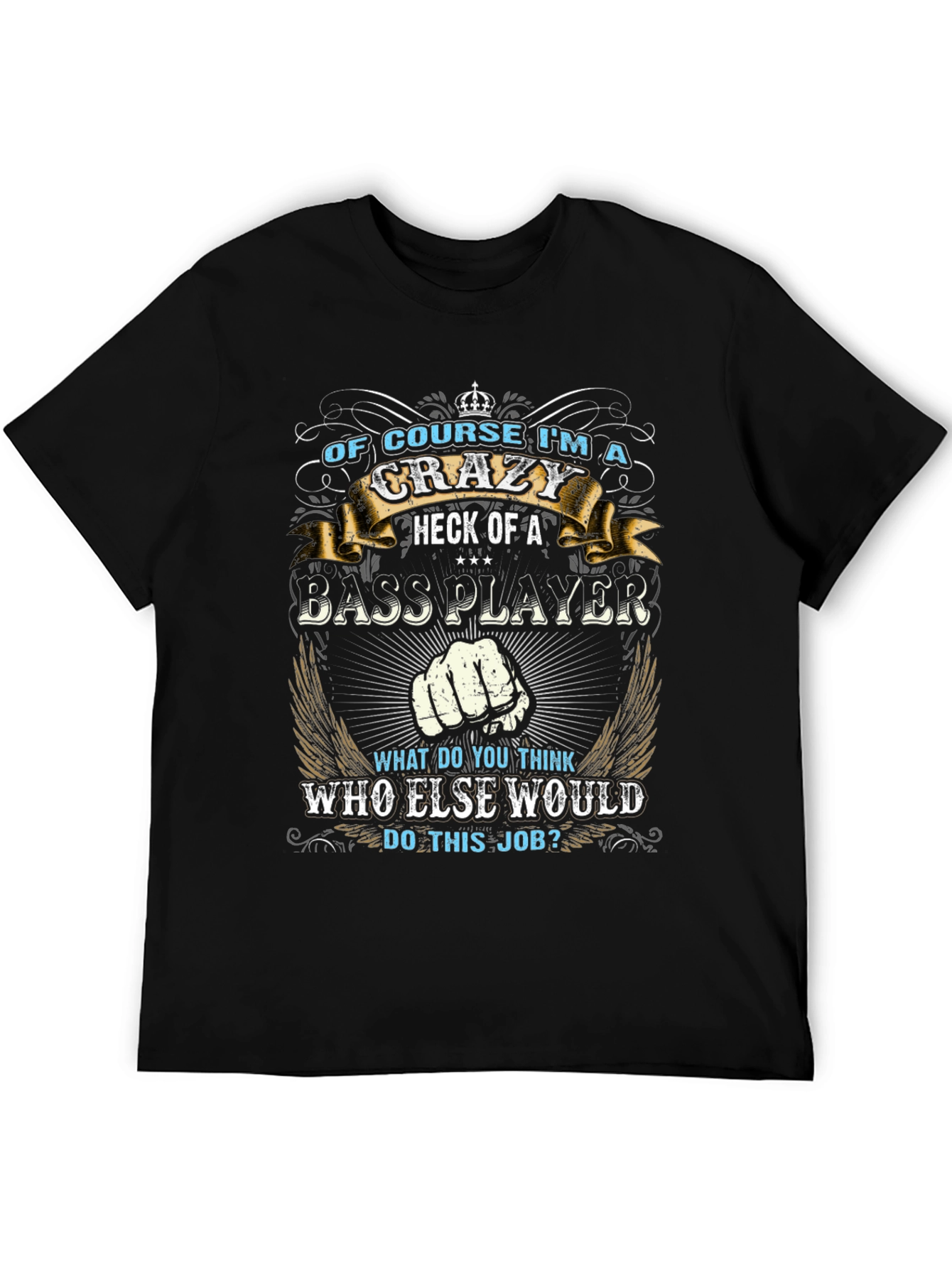 Crazy Bass Player Graphic T-Shirt - Black