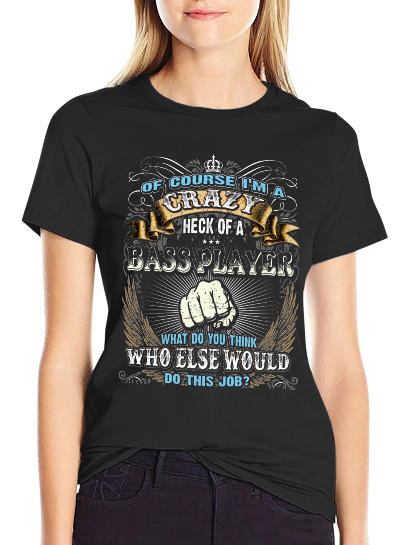 Crazy Bass Player Graphic T-Shirt - Black