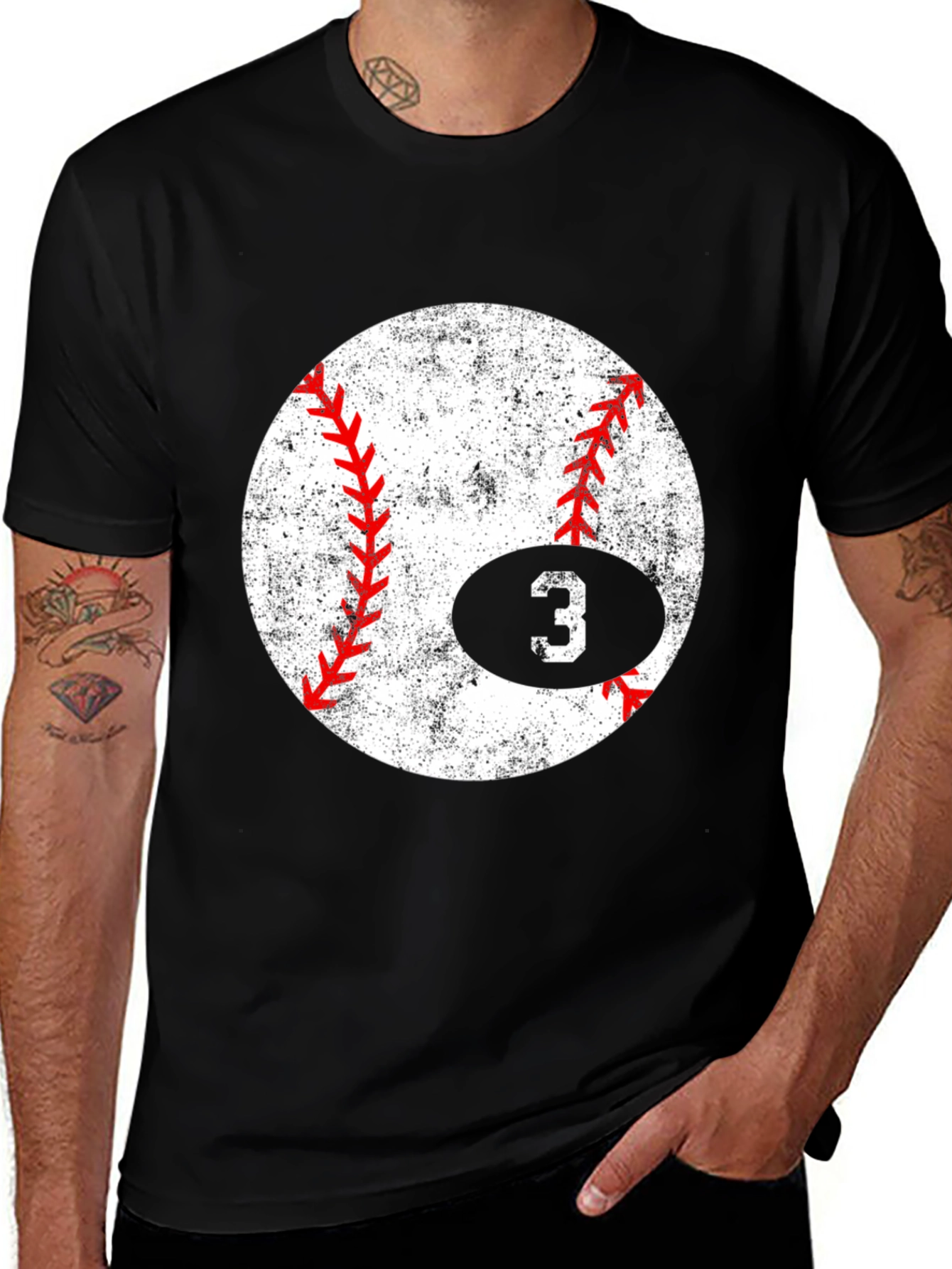 Baseball Number 3 T-Shirt - Distressed Graphic Tee